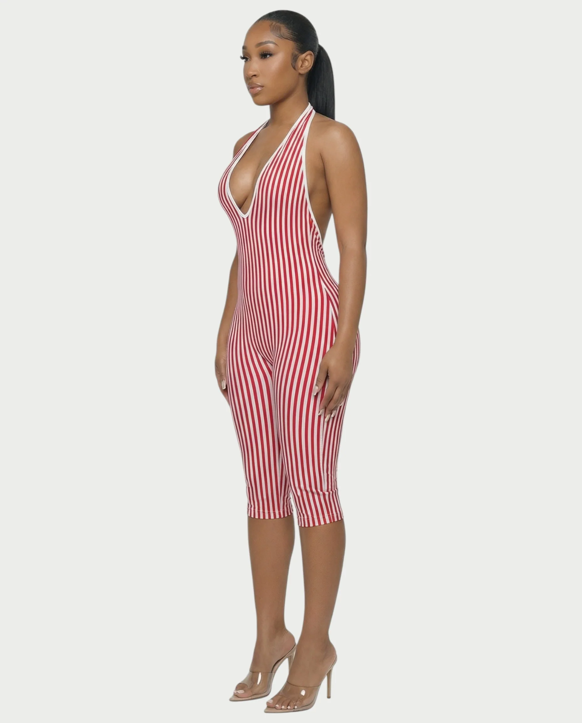 PHIA Striped Backless Romper - Image 3