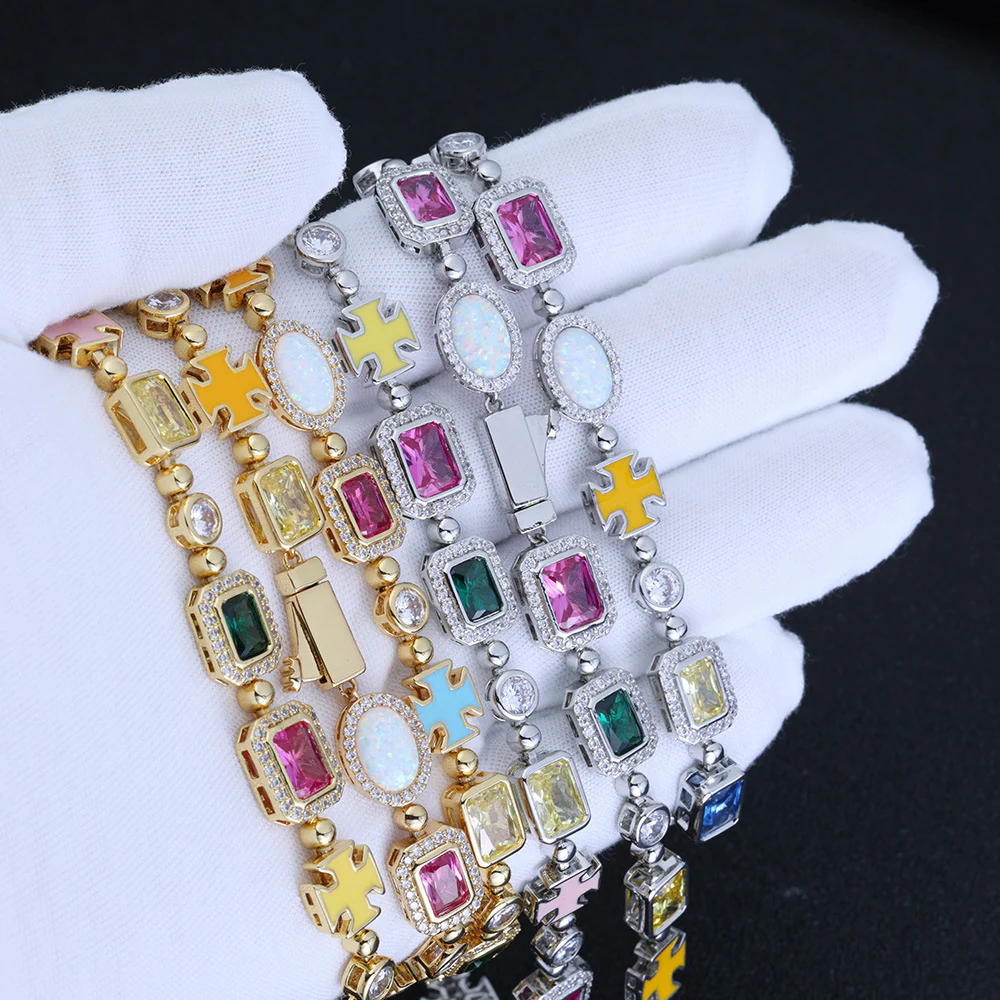 Gold Plated Zircon Colored Rhinestone Bracelet - Image 10