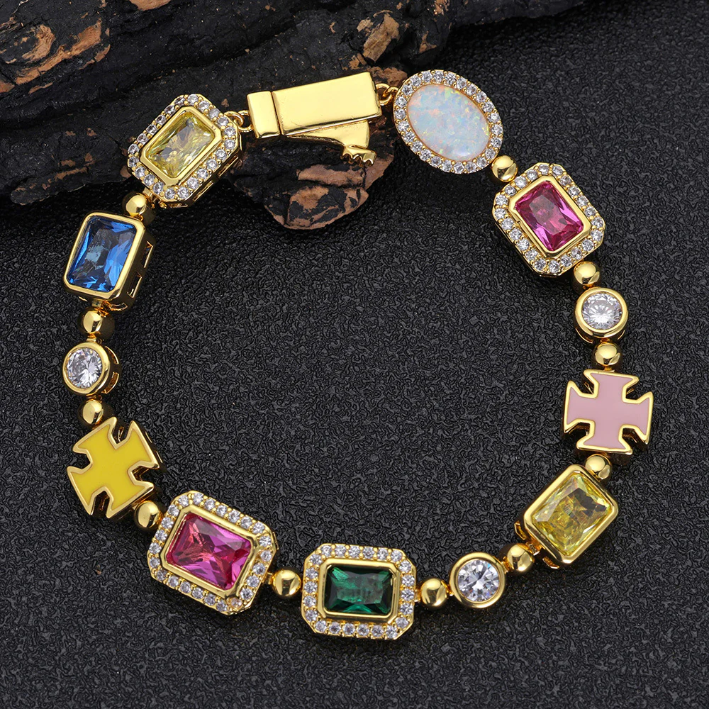 Gold Plated Zircon Colored Rhinestone Bracelet - Image 3