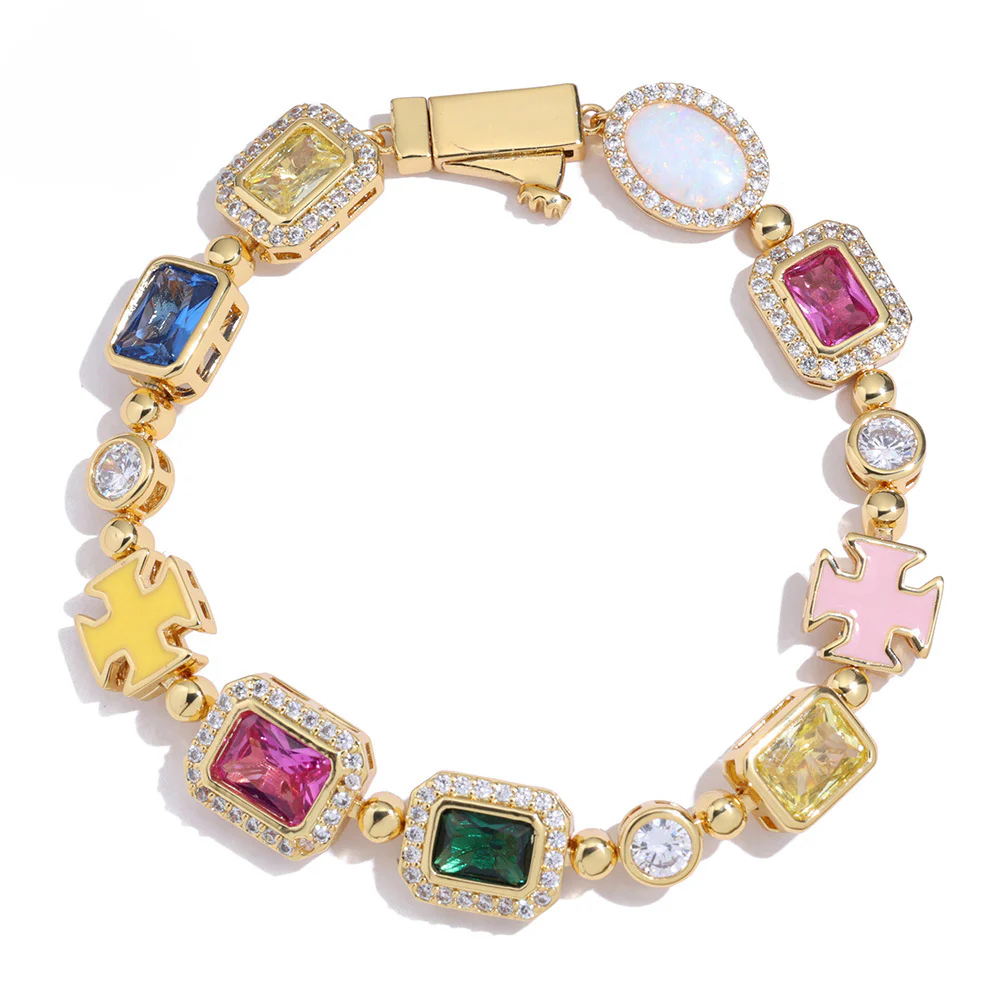 Gold Plated Zircon Colored Rhinestone Bracelet - Image 4