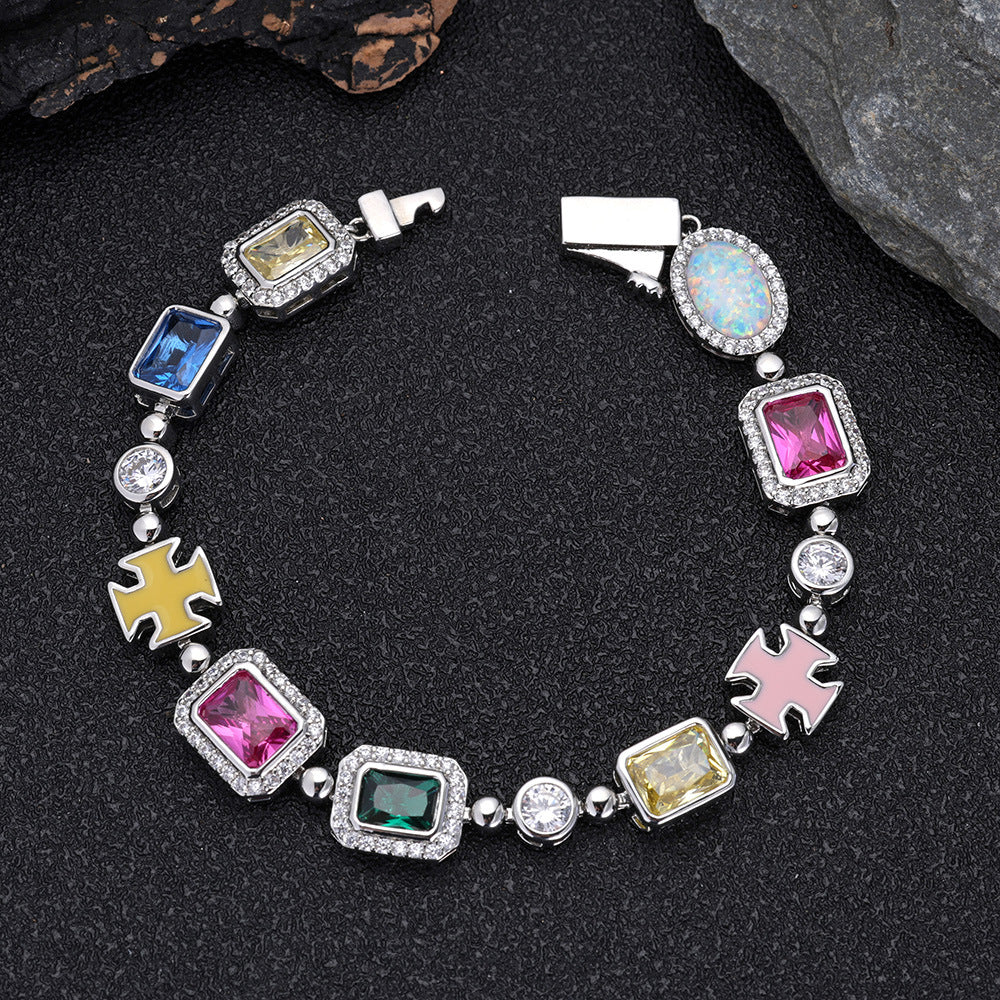 Gold Plated Zircon Colored Rhinestone Bracelet - Image 7