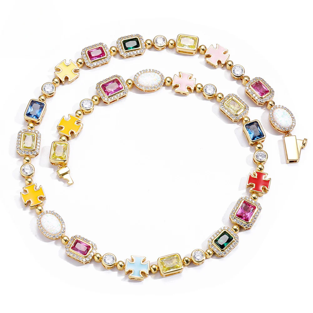 Gold Plated Zircon Colored Rhinestone Necklace - Image 5