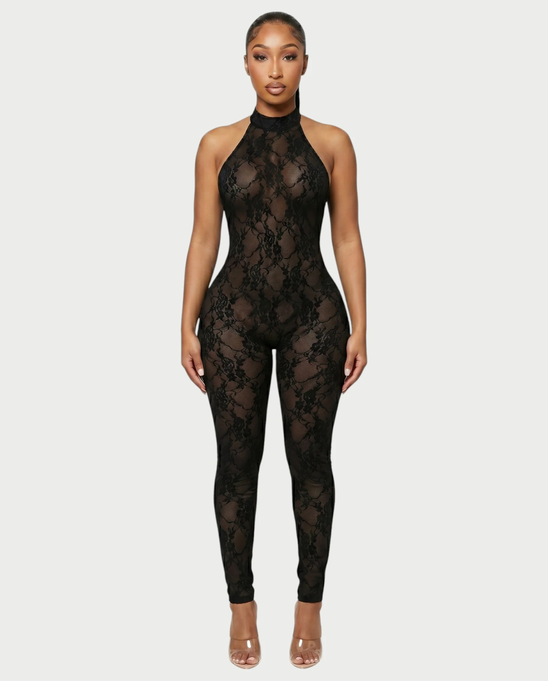 QIRELLA Sheer Lace Backless Bodycon Jumpsuit - Image 11