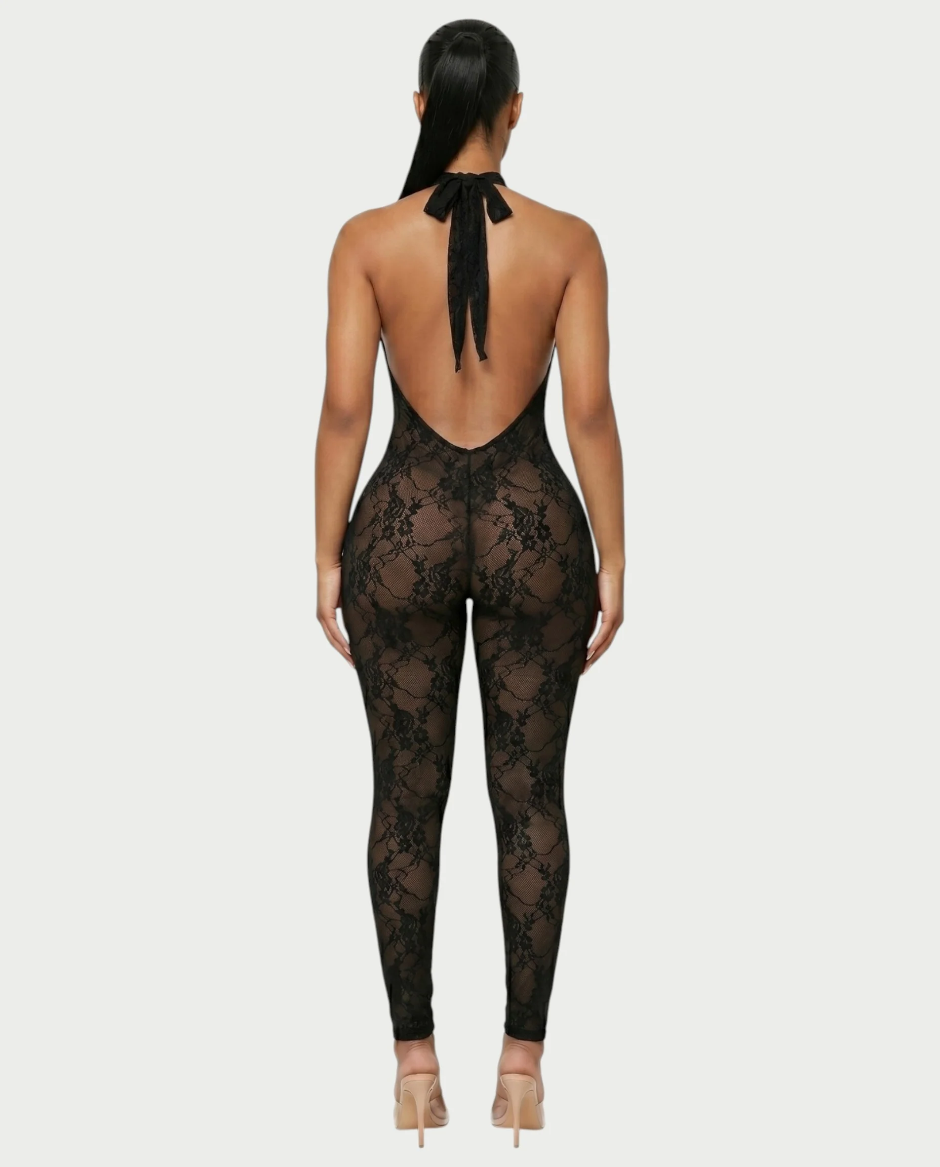 QIRELLA Sheer Lace Backless Bodycon Jumpsuit - Image 12
