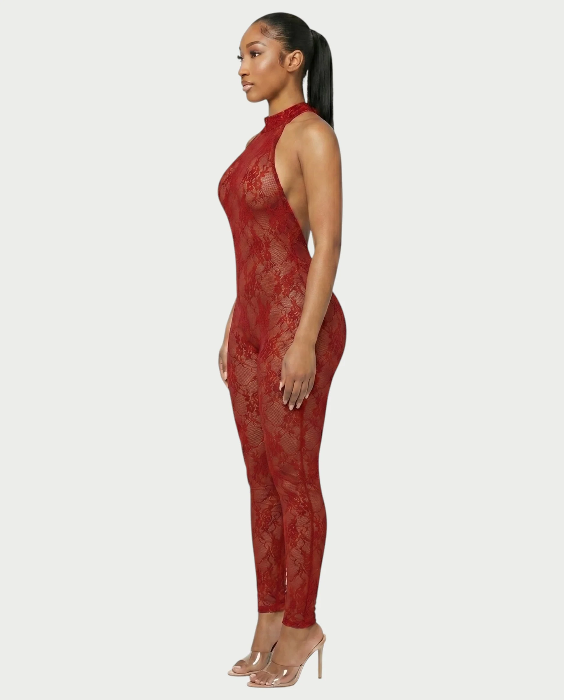 QIRELLA Sheer Lace Backless Bodycon Jumpsuit - Image 3