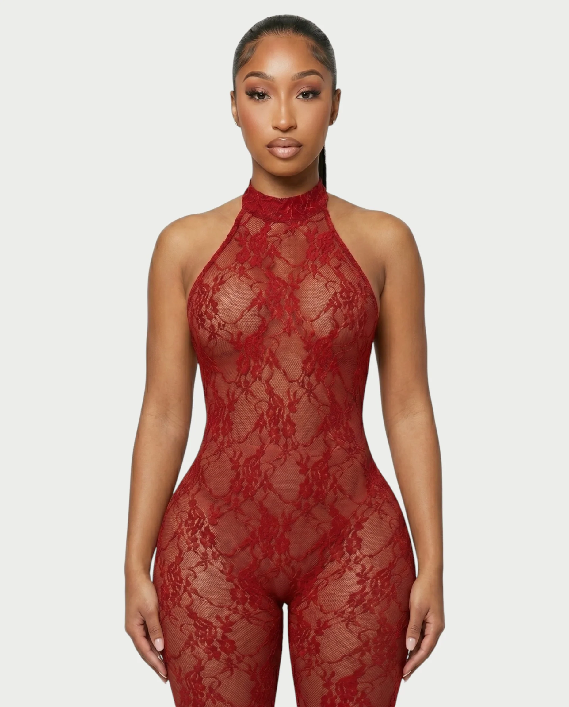 QIRELLA Sheer Lace Backless Bodycon Jumpsuit - Image 4