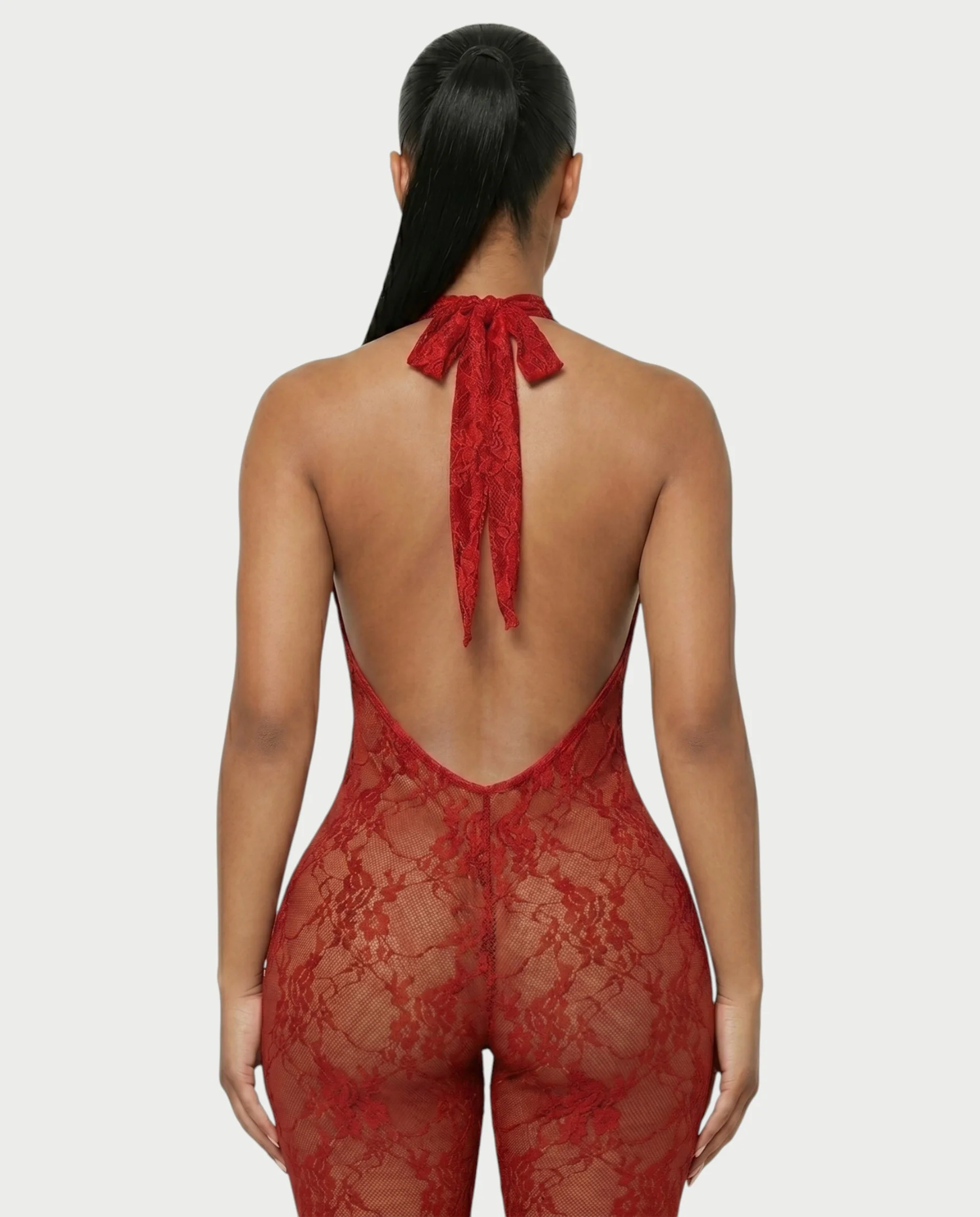 QIRELLA Sheer Lace Backless Bodycon Jumpsuit - Image 5