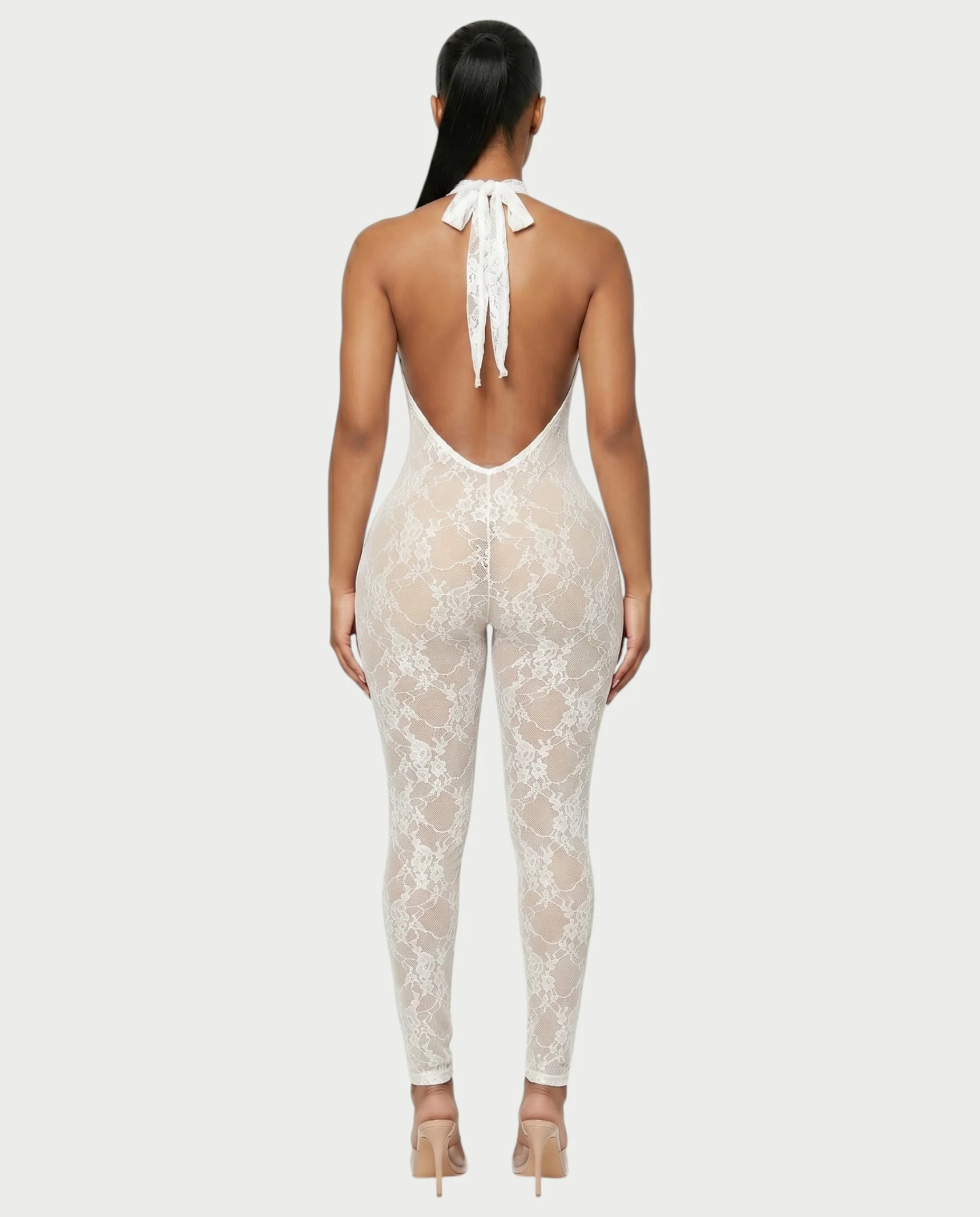 QIRELLA Sheer Lace Backless Bodycon Jumpsuit - Image 7
