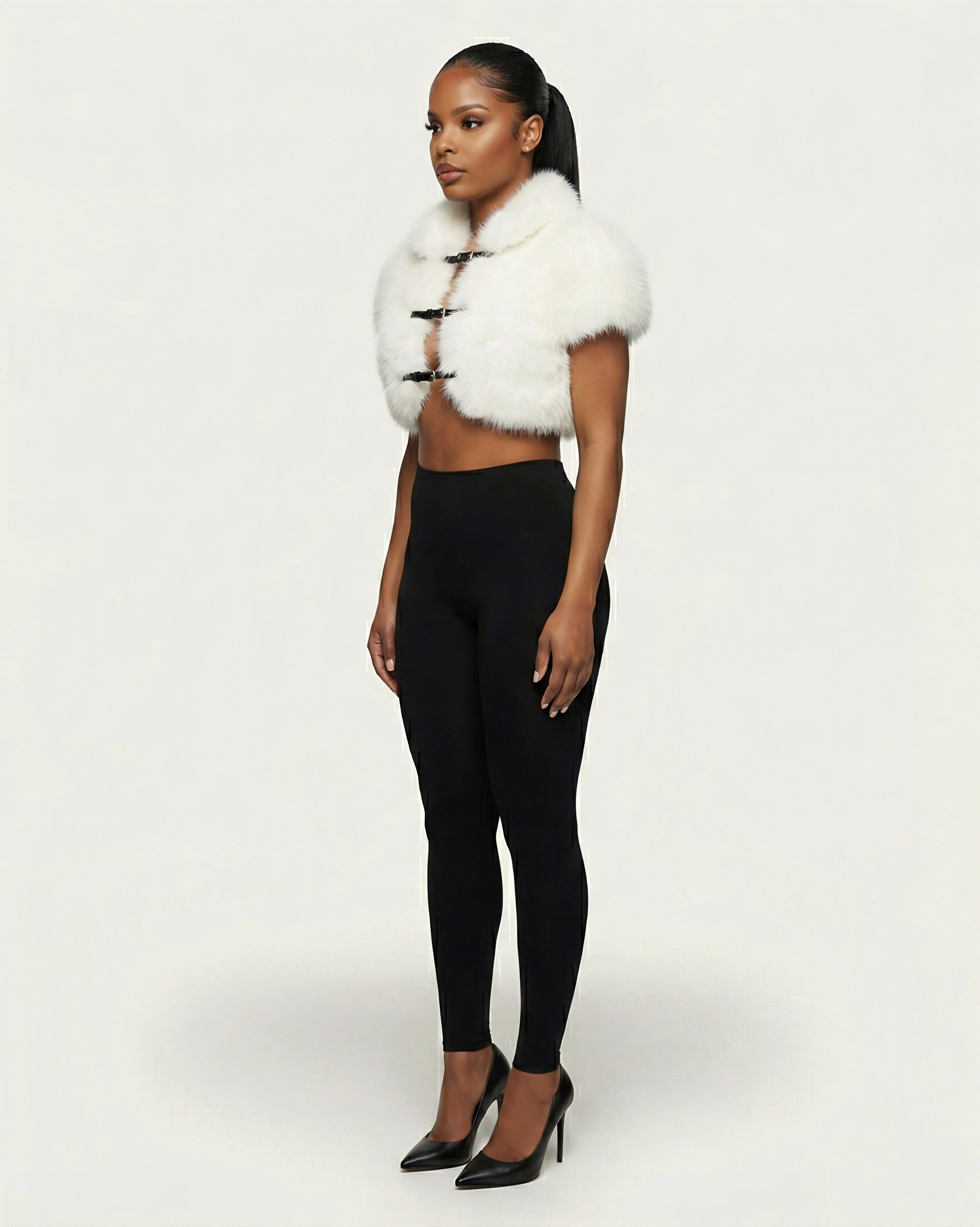 QUELLA Faux-Fur Buckle-Front Cropped Vest - Image 8