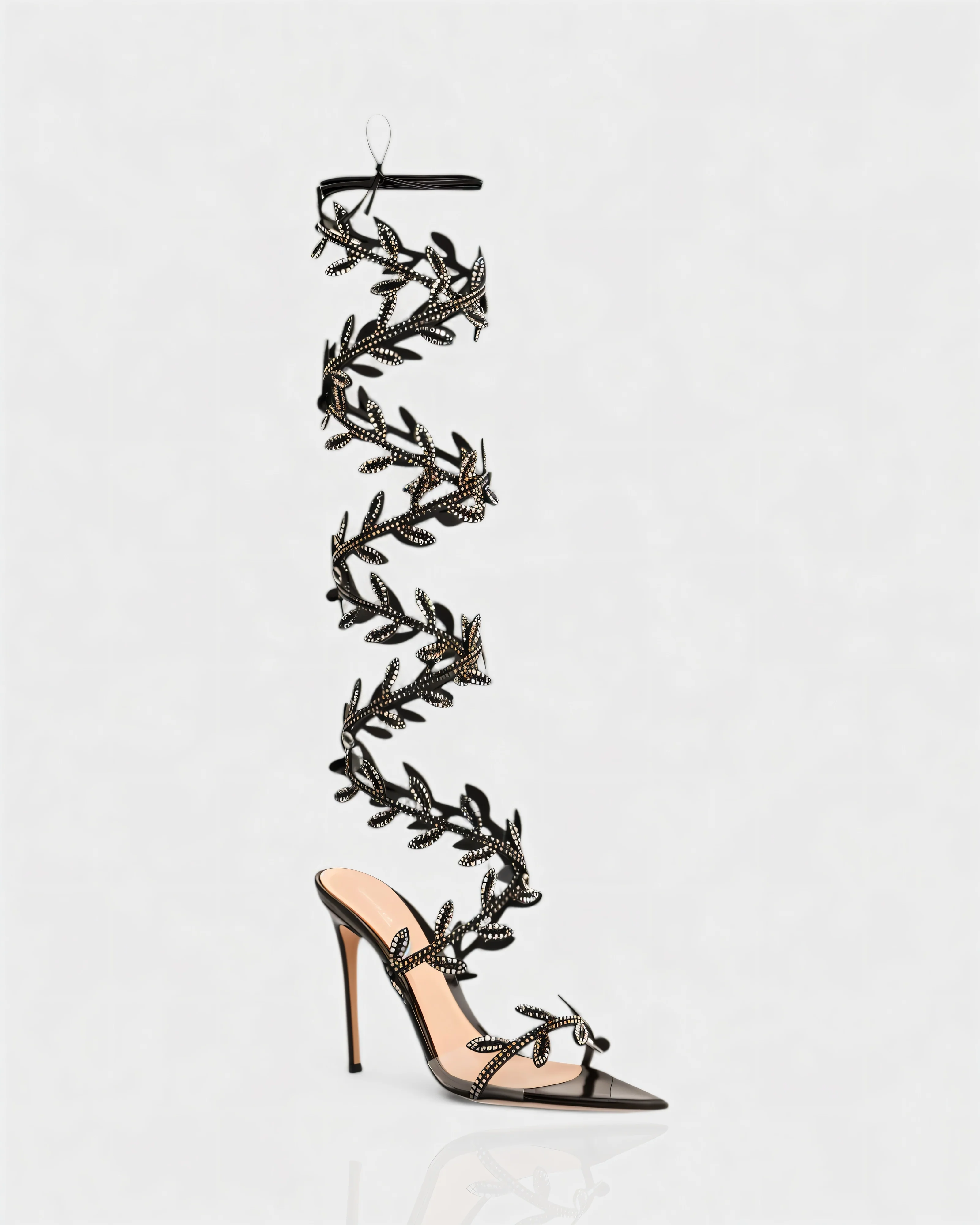 QUINA Leaf Embellished Lace-Up Stiletto Heels - Image 3