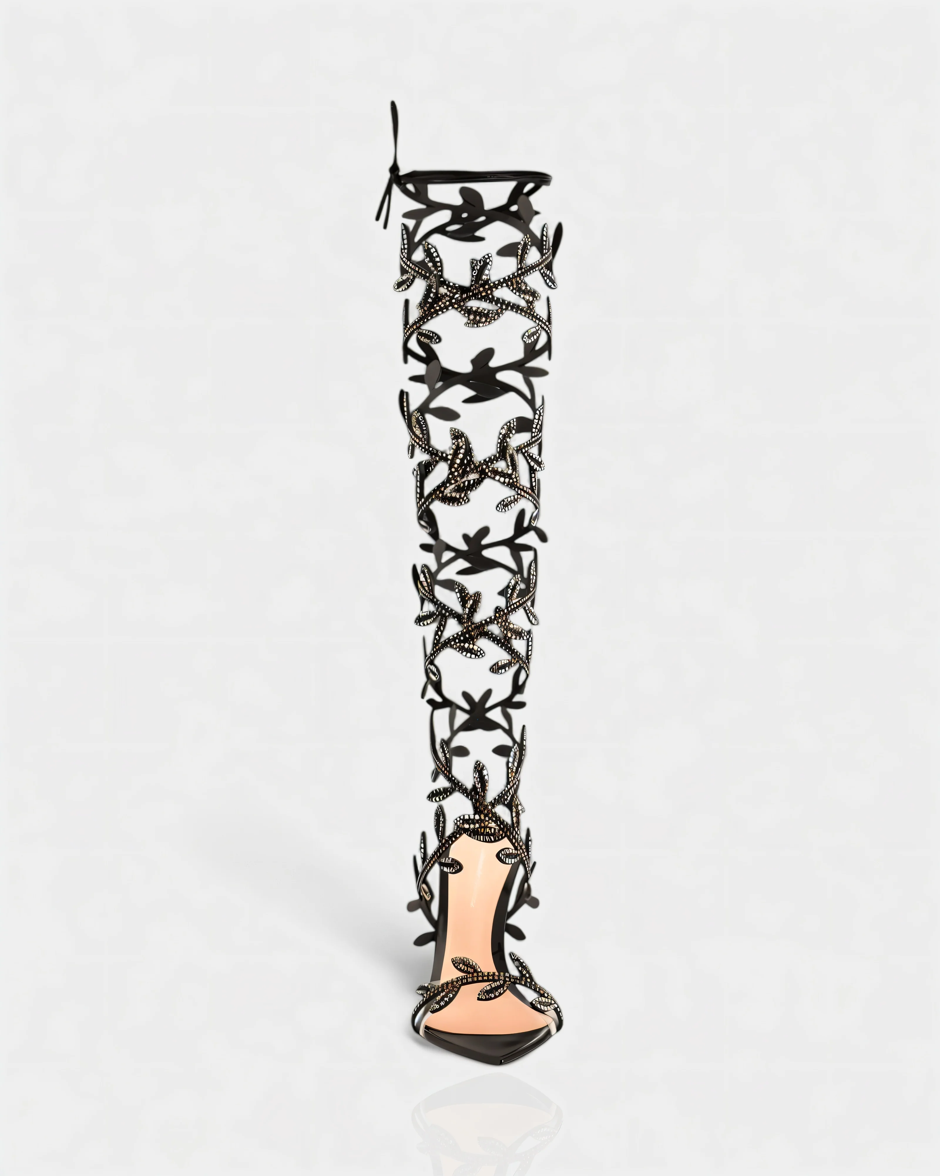 QUINA Leaf Embellished Lace-Up Stiletto Heels - Image 4