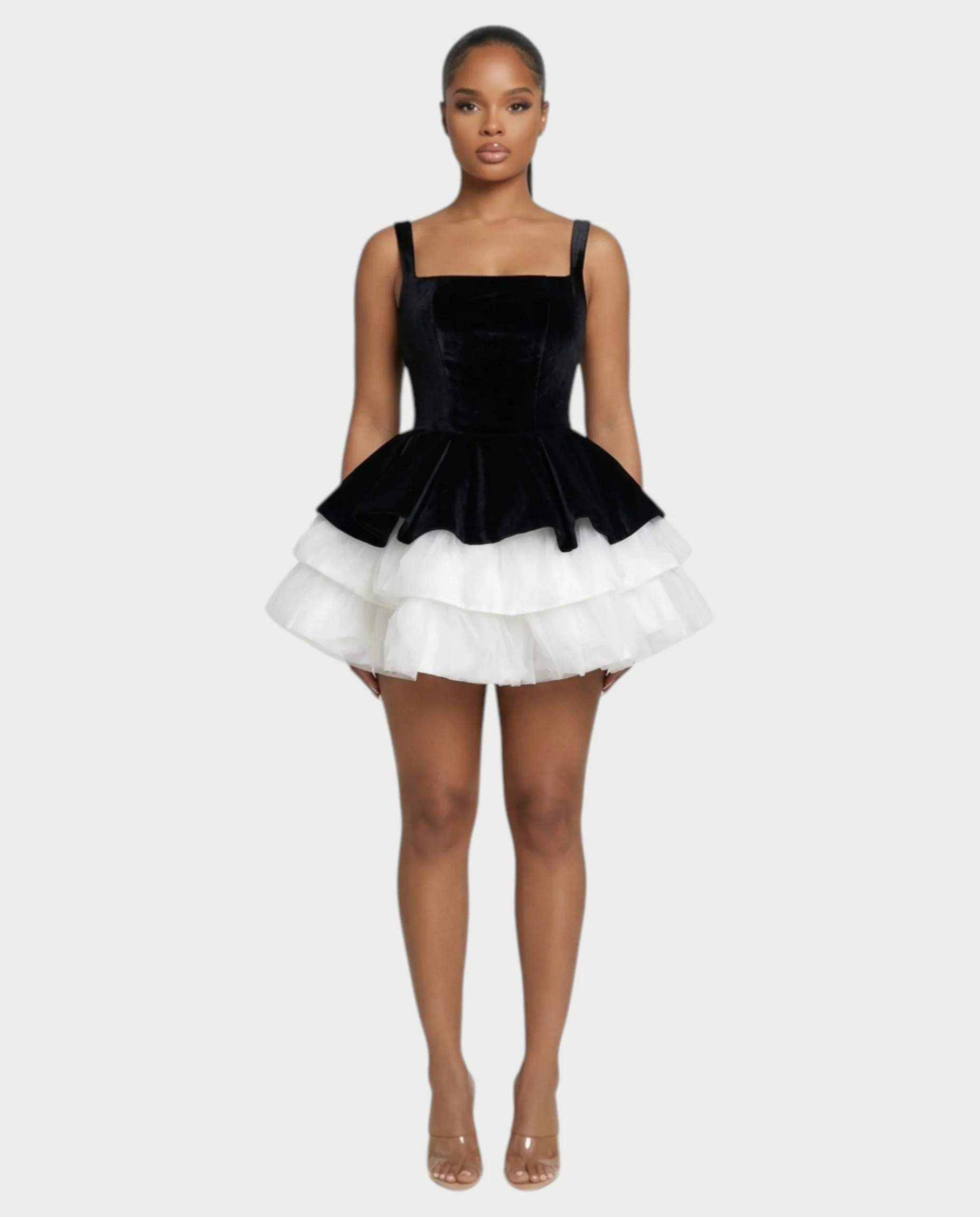 QUIRA Layered Tulle Peplum Mini Dress - Image 2