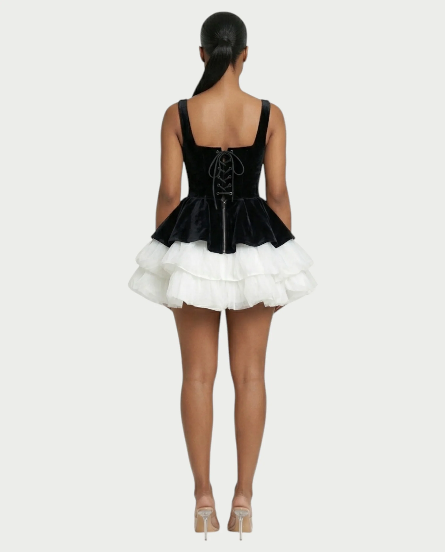 QUIRA Layered Tulle Peplum Mini Dress - Image 3