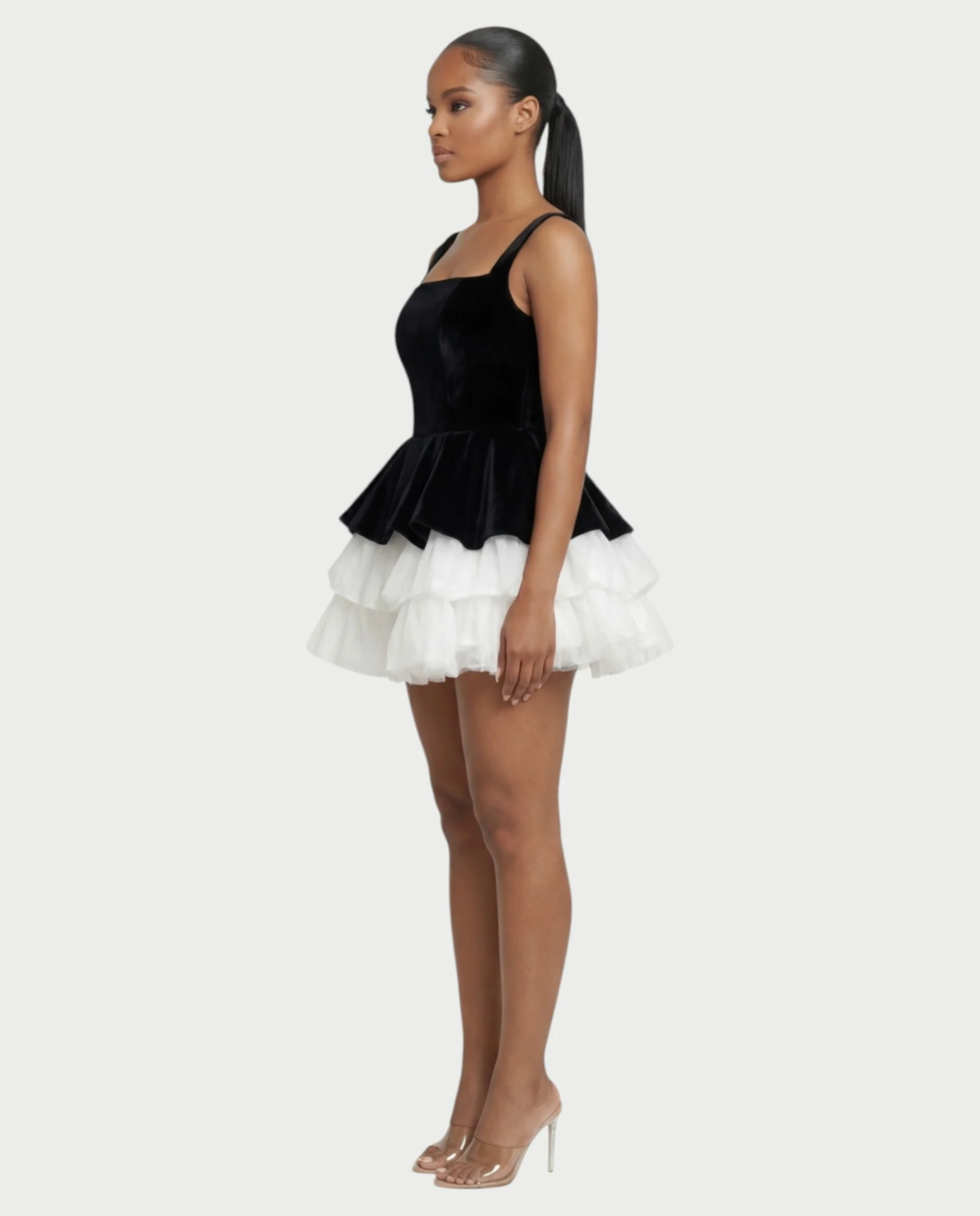 QUIRA Layered Tulle Peplum Mini Dress - Image 4