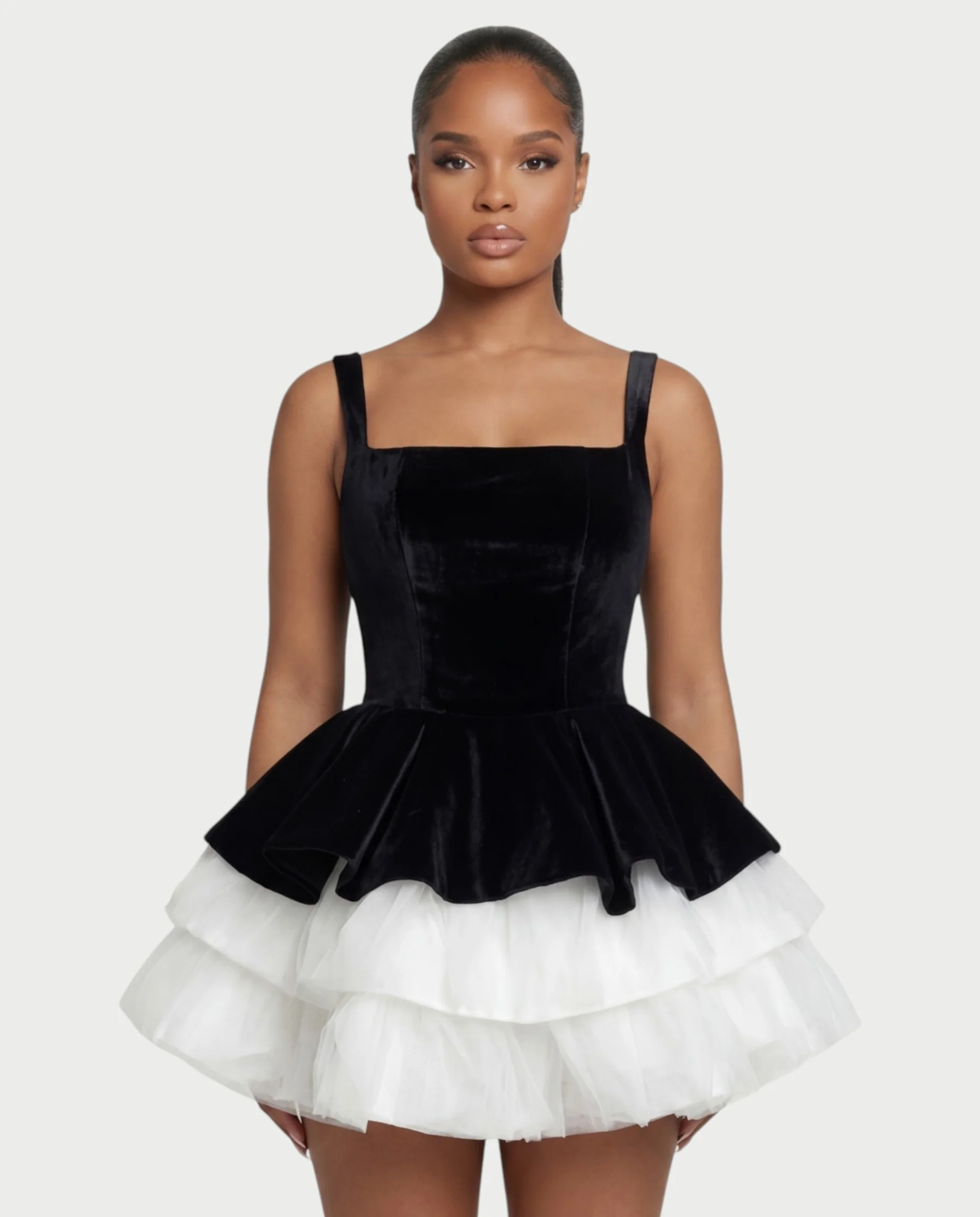 QUIRA Layered Tulle Peplum Mini Dress - Image 5