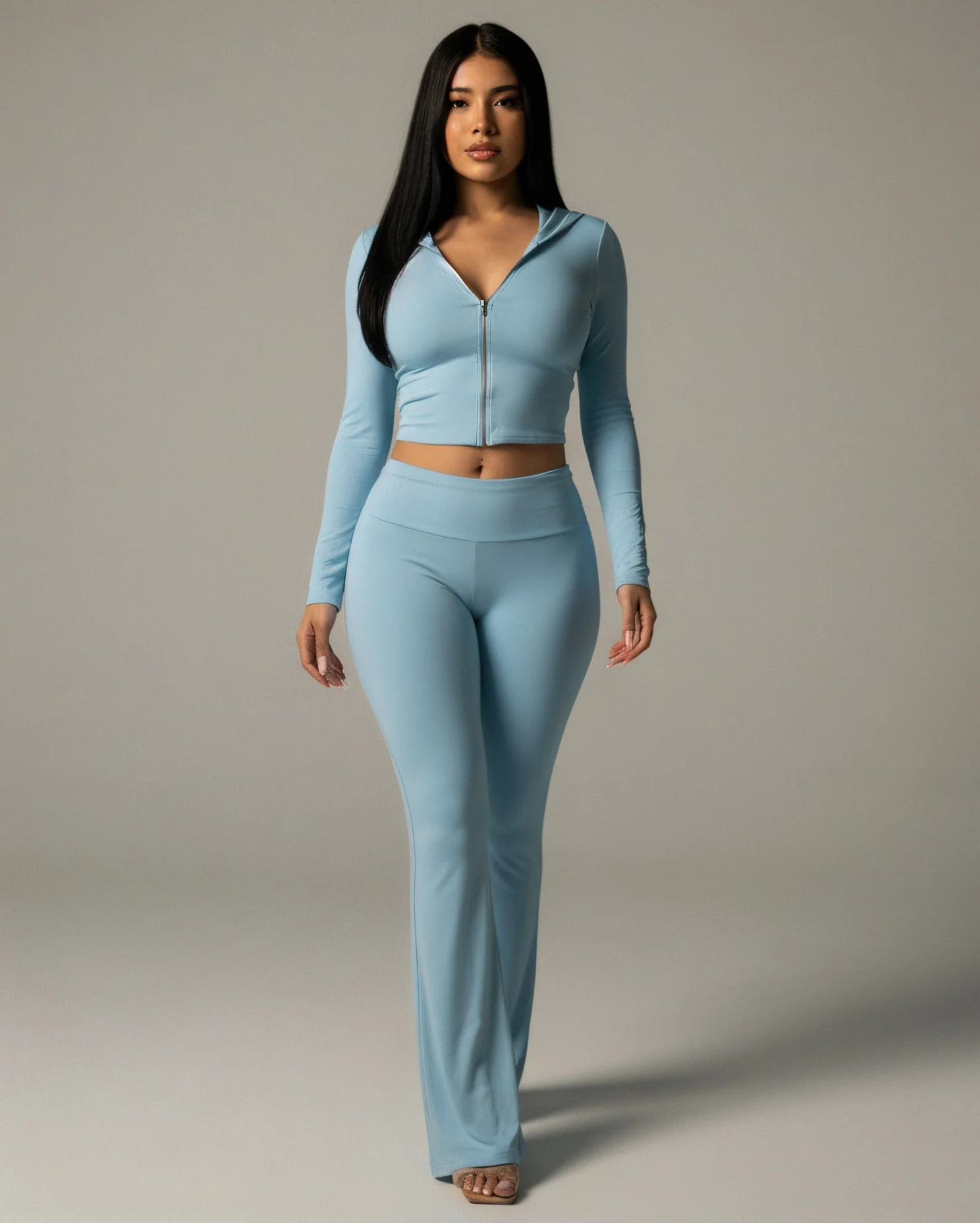 RAINY Zip-Up Hoodie and Flare Pants Set - Image 9