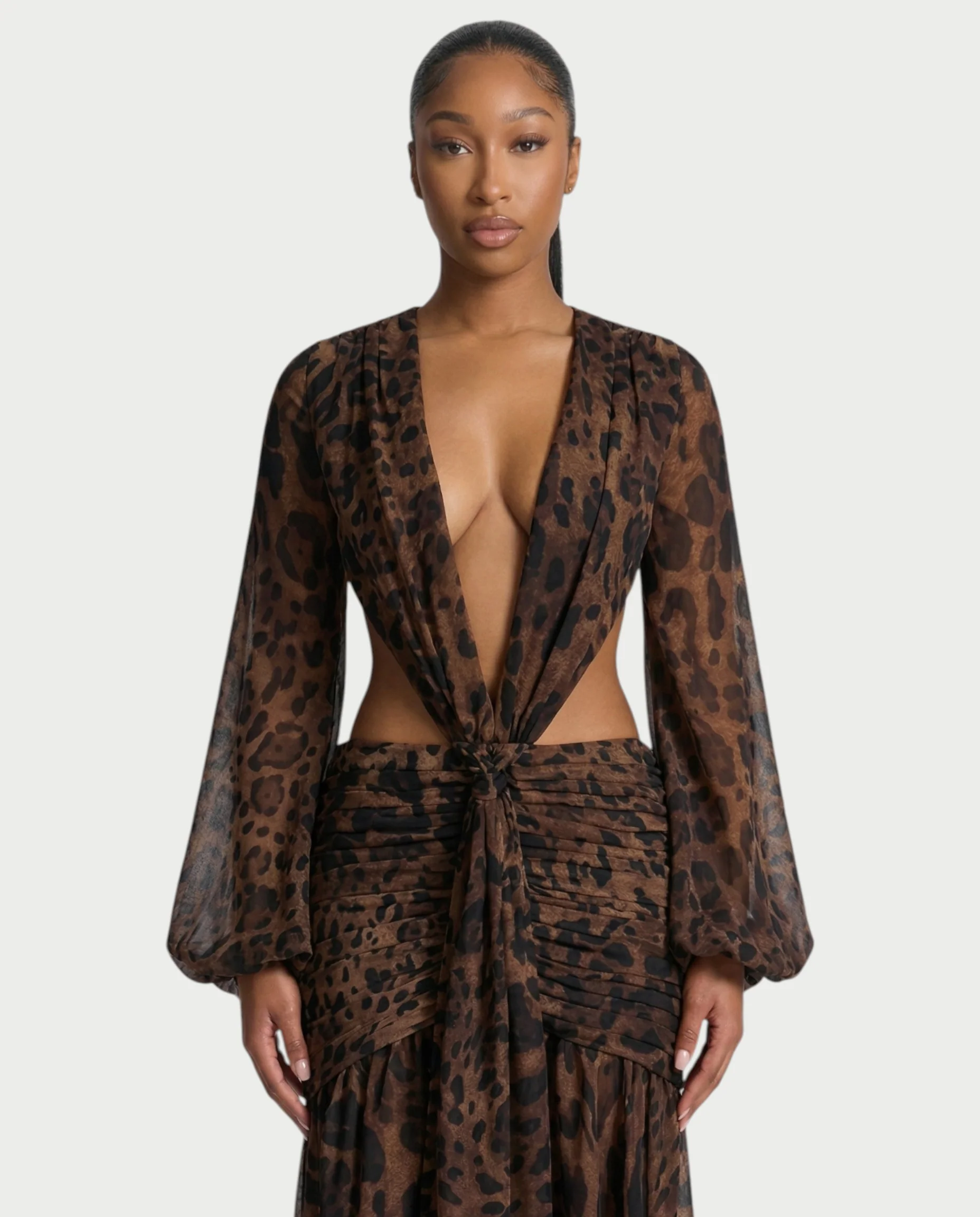 RAIZA Leopard Open Back Chiffon Maxi Dress - Image 4