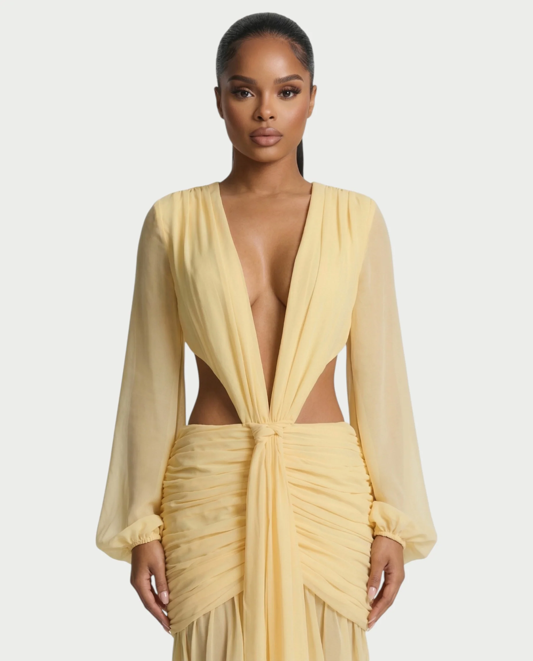 RAIZA Open Back Draped Chiffon Maxi Dress - Image 4
