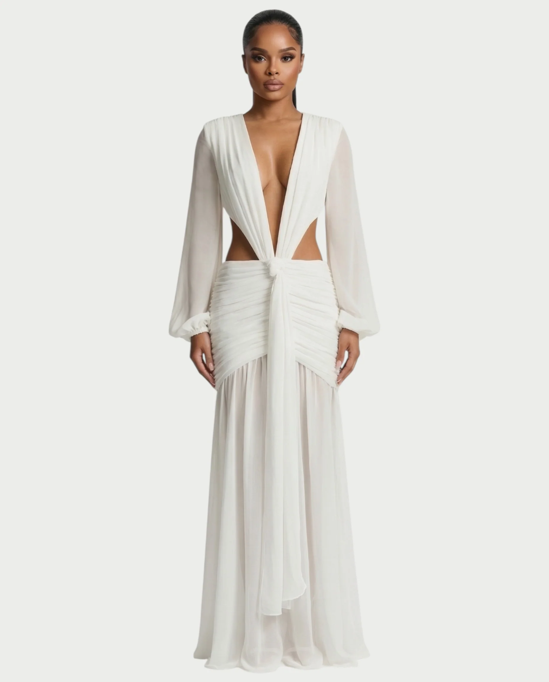 RAIZA Open Back Draped Chiffon Maxi Dress - Image 6