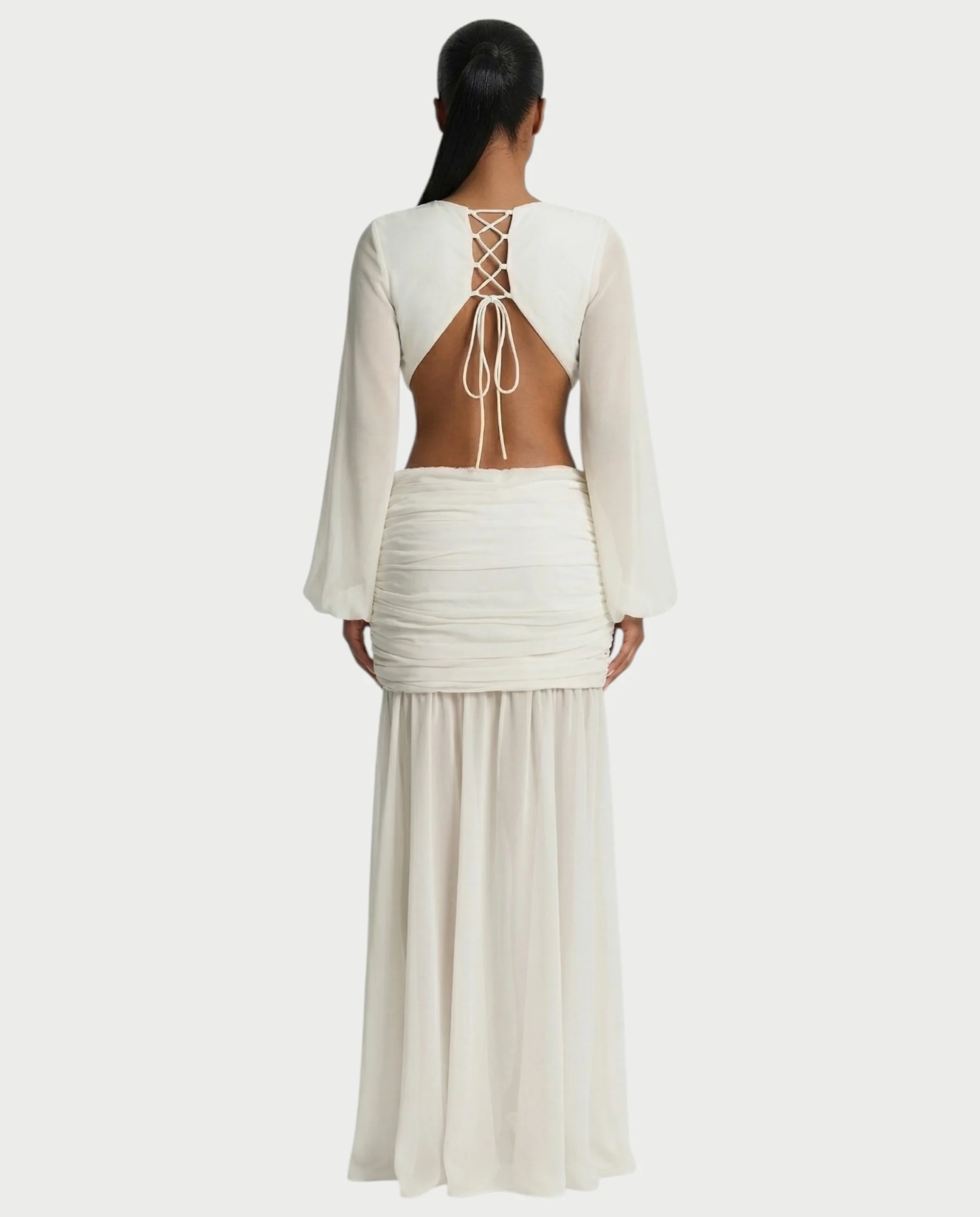 RAIZA Open Back Draped Chiffon Maxi Dress - Image 7