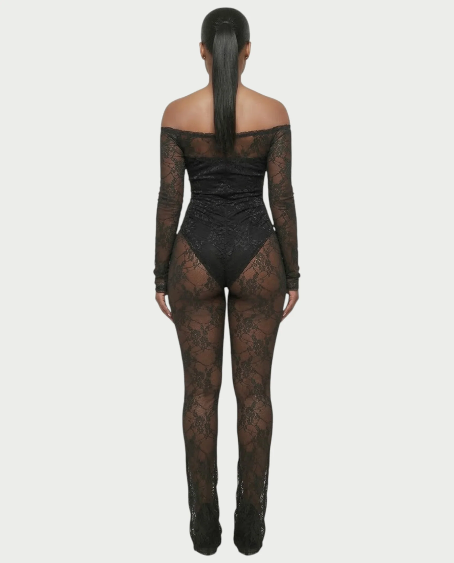 RAMILA Off-Shoulder Sheer Lace Top & Flared Pants Set - Image 7
