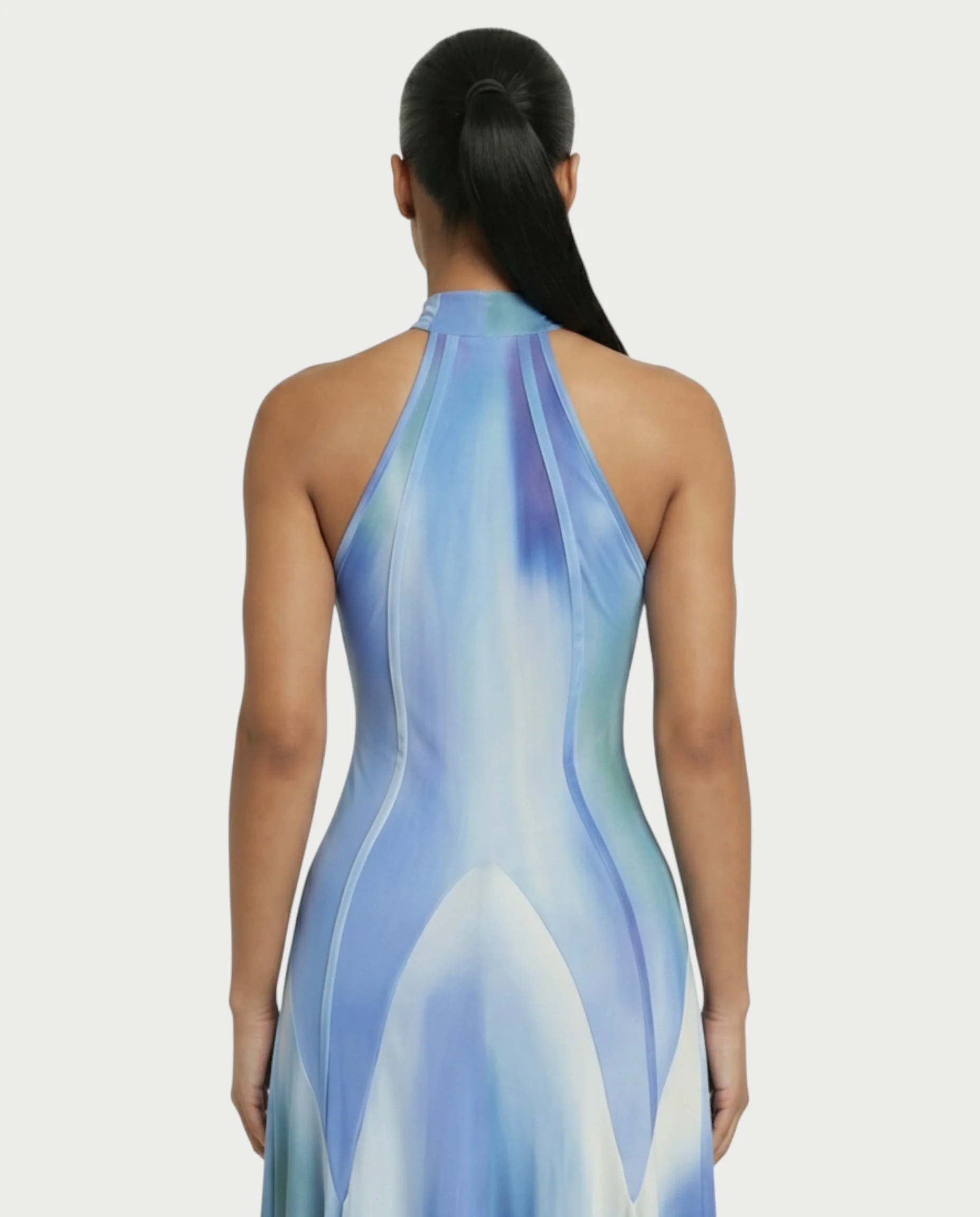 REBECCA High Neck Watercolor Maxi Dress - Image 5