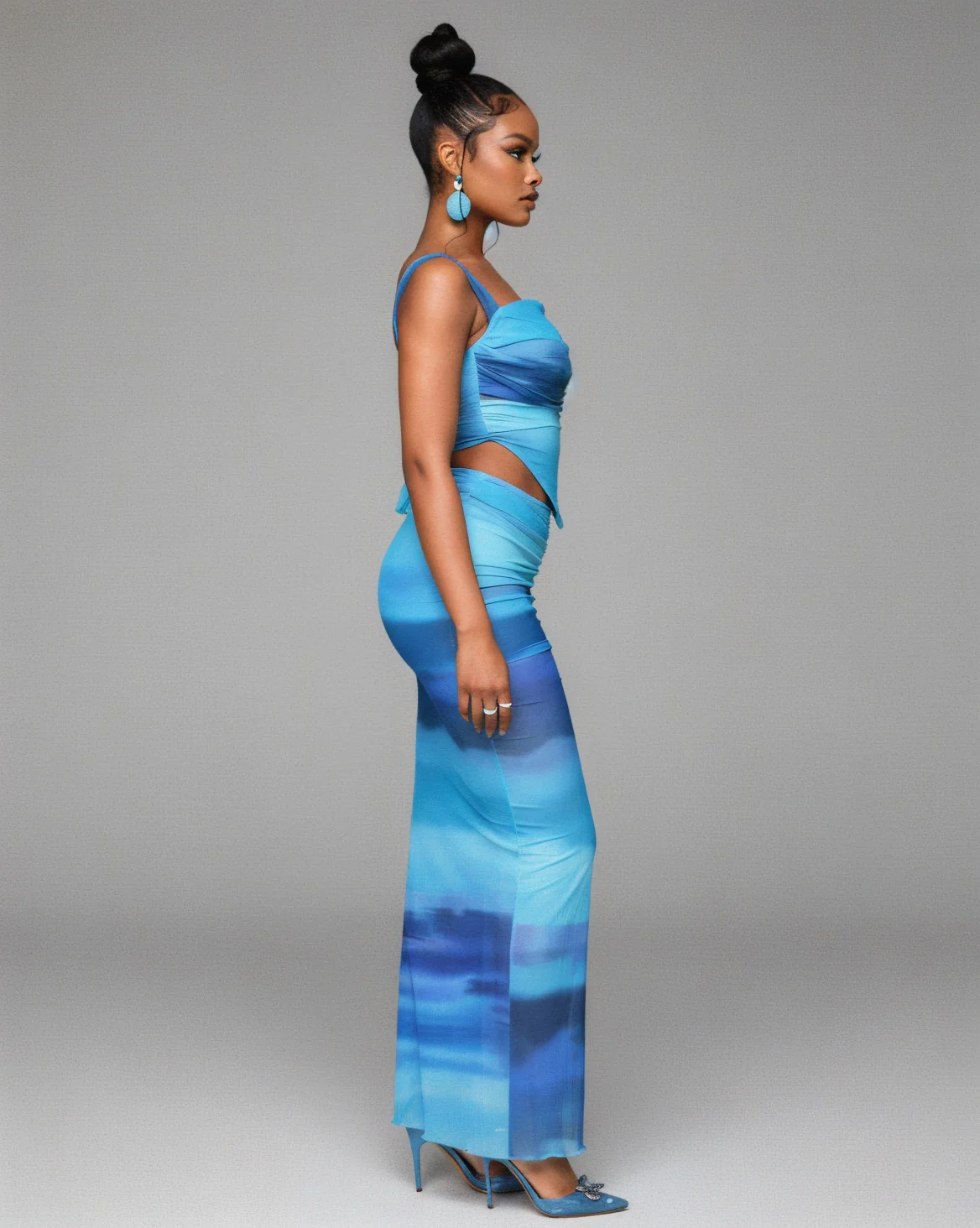 RELIA Ombre Cutout Lace-Up Top & Maxi Skirt Set - Image 3
