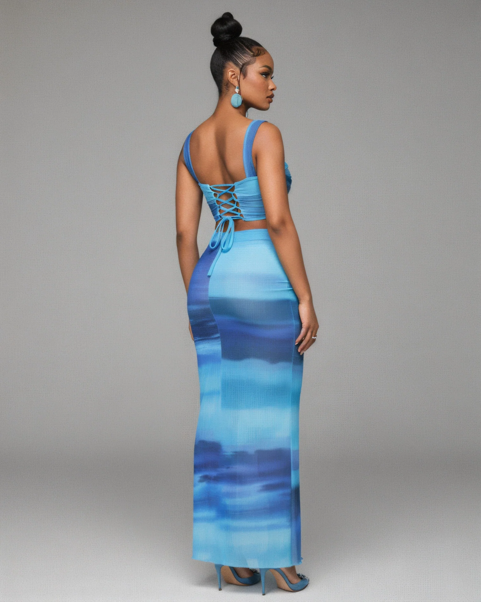 RELIA Ombre Cutout Lace-Up Top & Maxi Skirt Set - Image 4