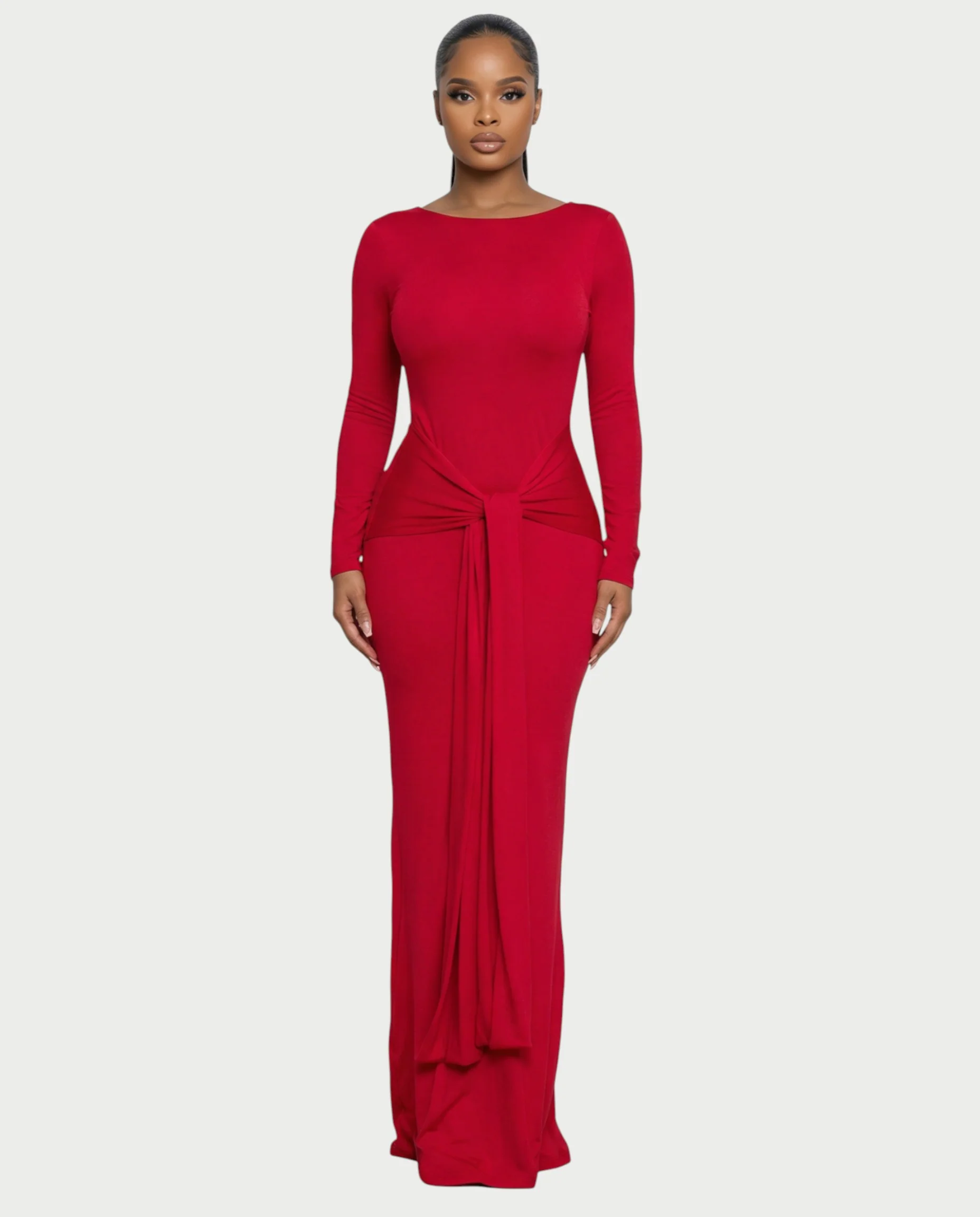 RENNA Draped Front Knot Backless Maxi Dress - Image 6