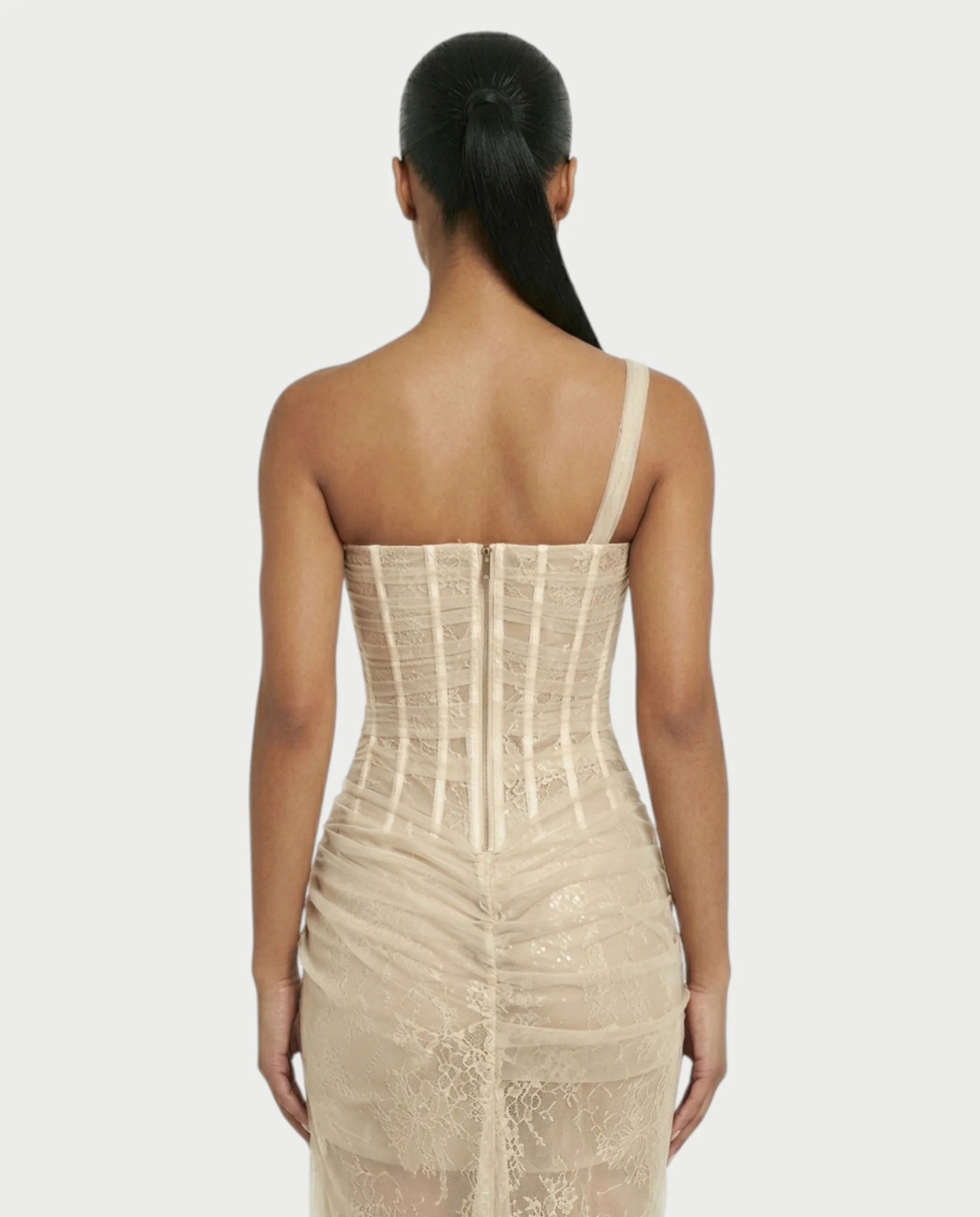 RINA One-Shoulder Lace Corset Maxi Dress - Image 10