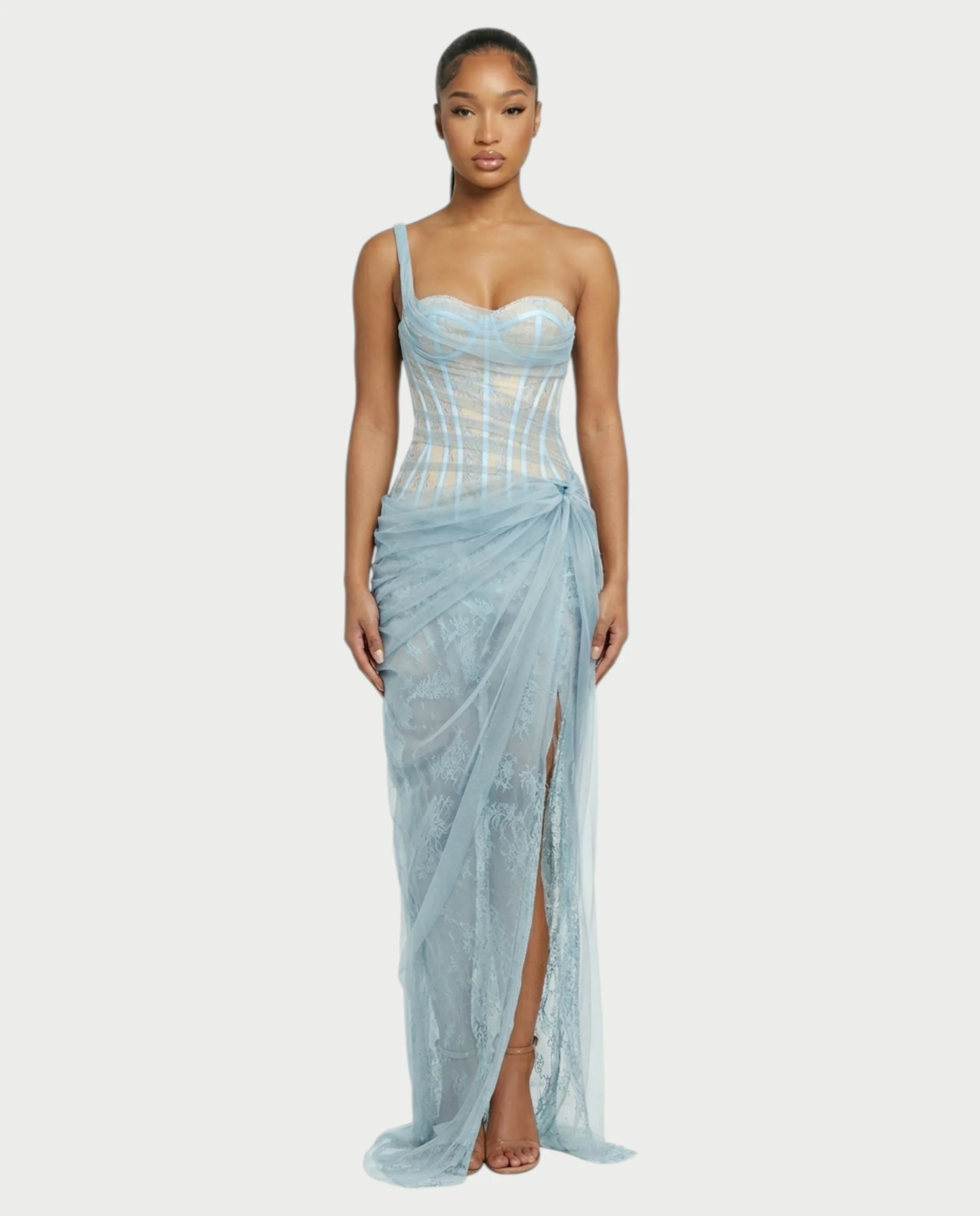 RINA One-Shoulder Lace Corset Maxi Dress - Image 11