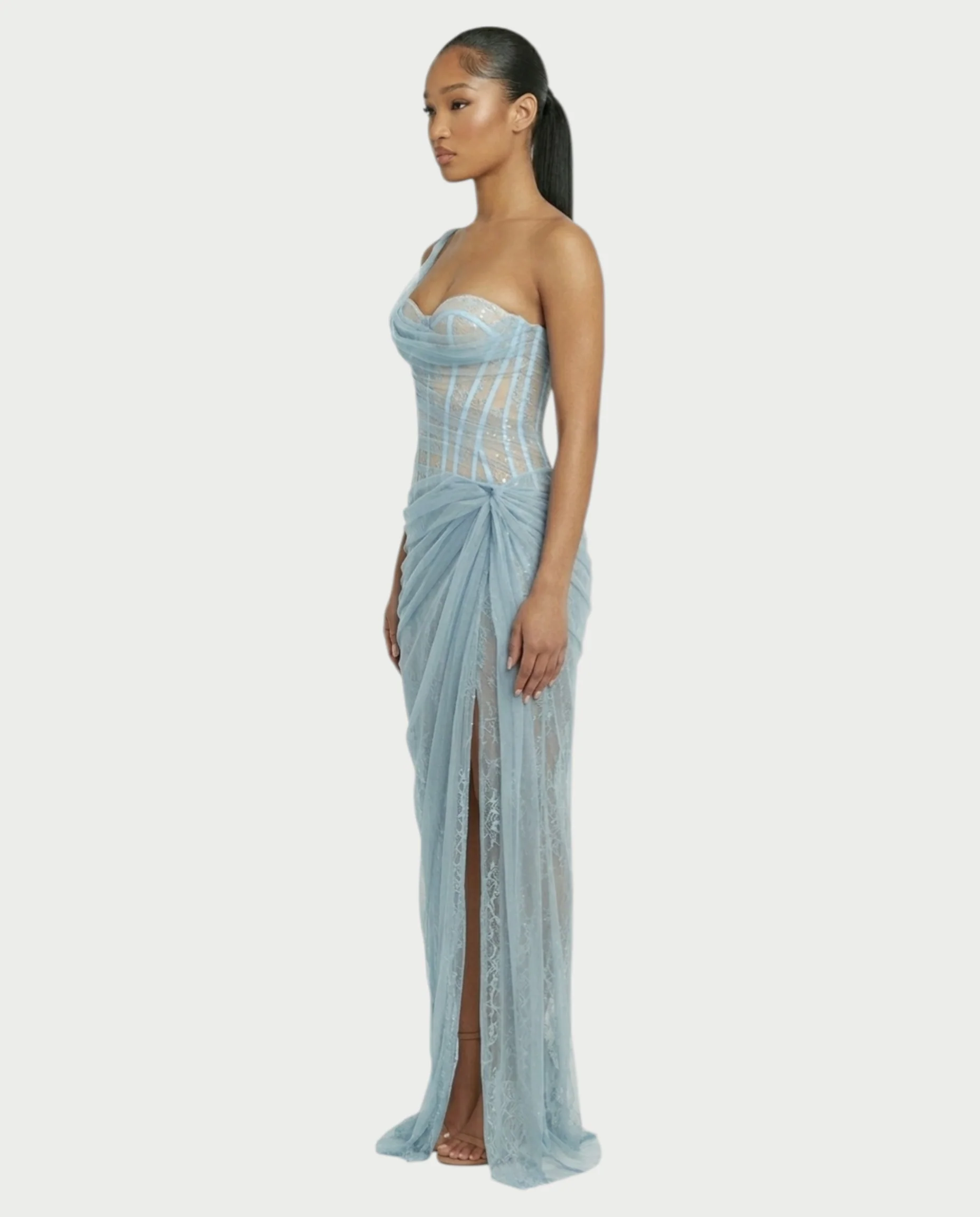 RINA One-Shoulder Lace Corset Maxi Dress - Image 13
