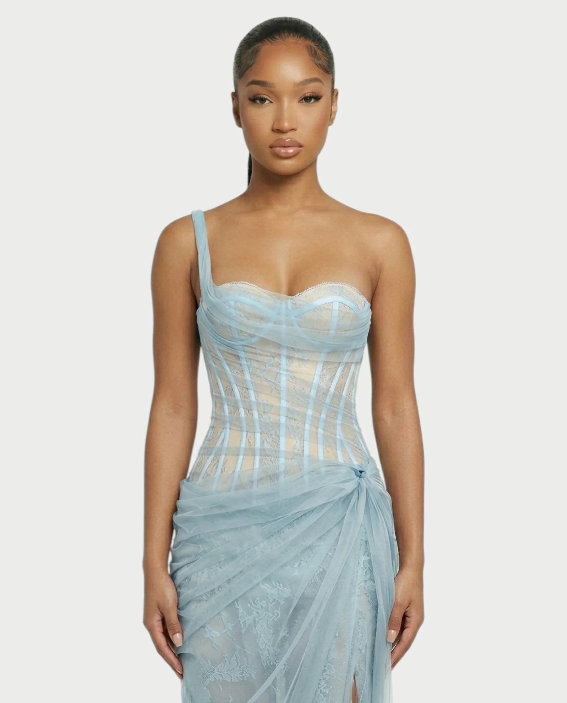 RINA One-Shoulder Lace Corset Maxi Dress - Image 14