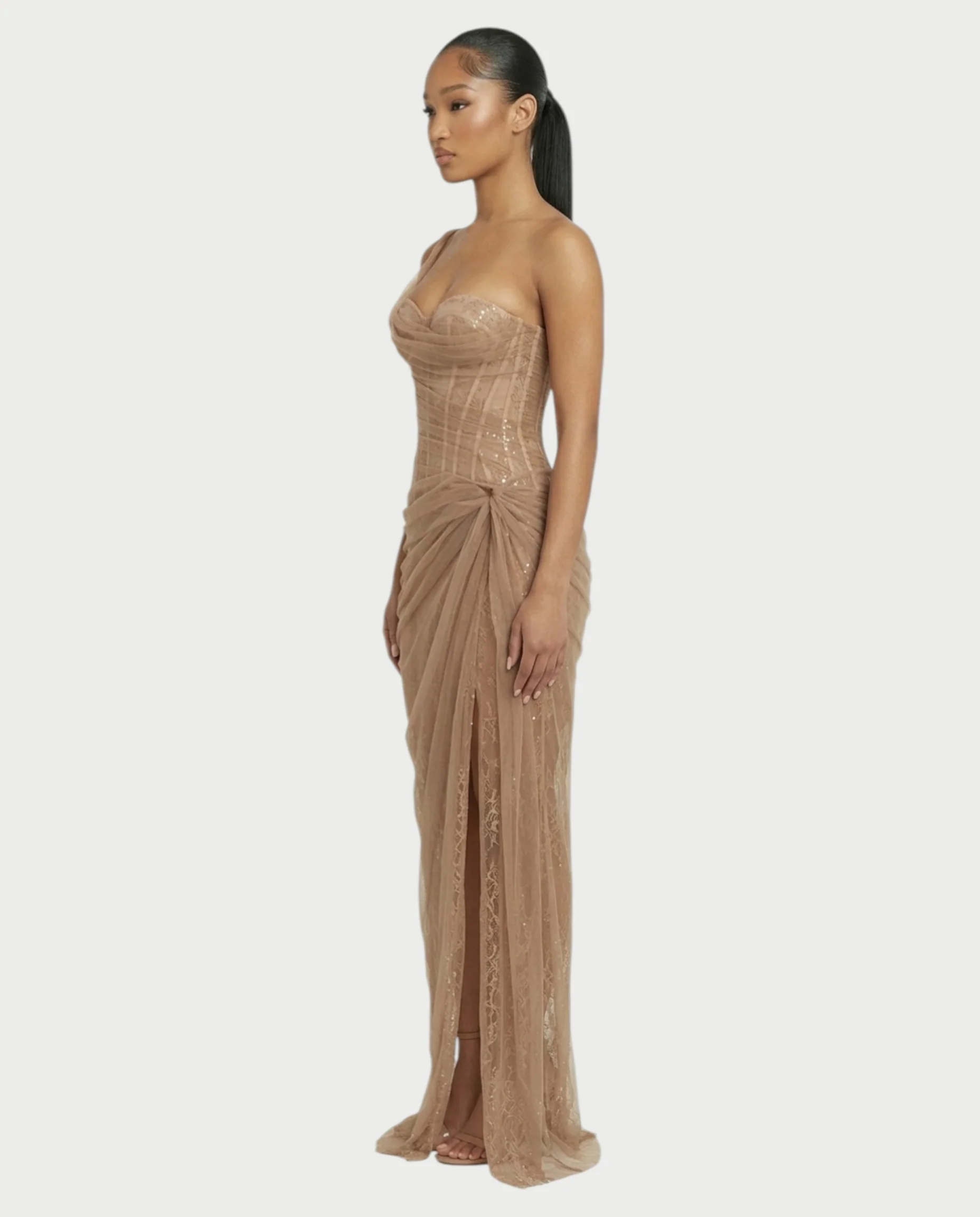 RINA One-Shoulder Lace Corset Maxi Dress - Image 3