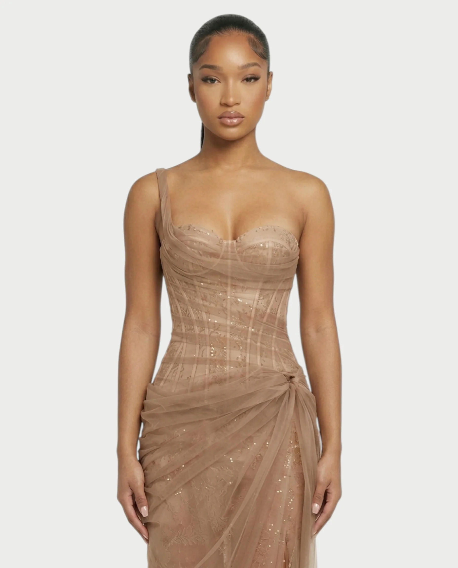 RINA One-Shoulder Lace Corset Maxi Dress - Image 4