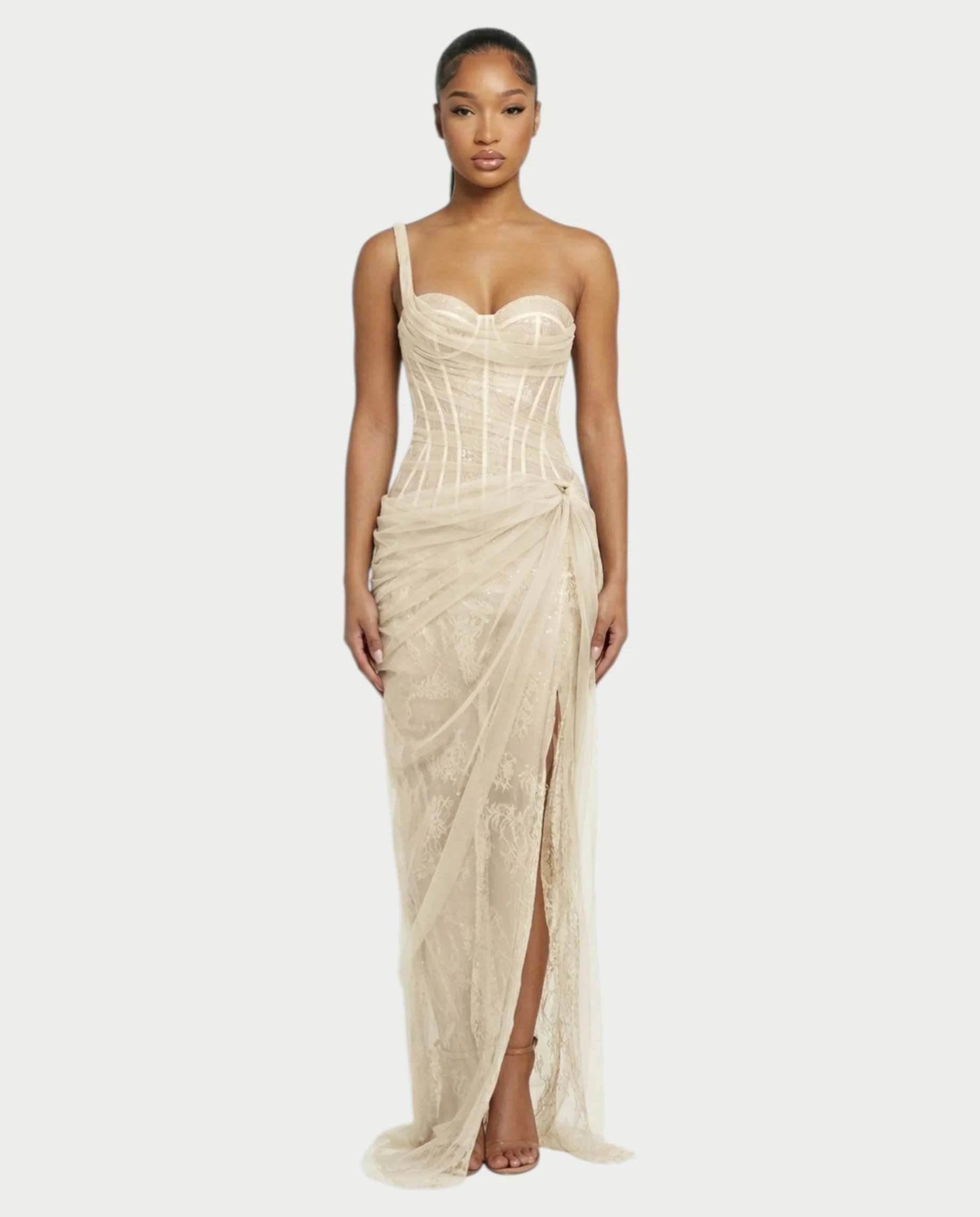 RINA One-Shoulder Lace Corset Maxi Dress - Image 6