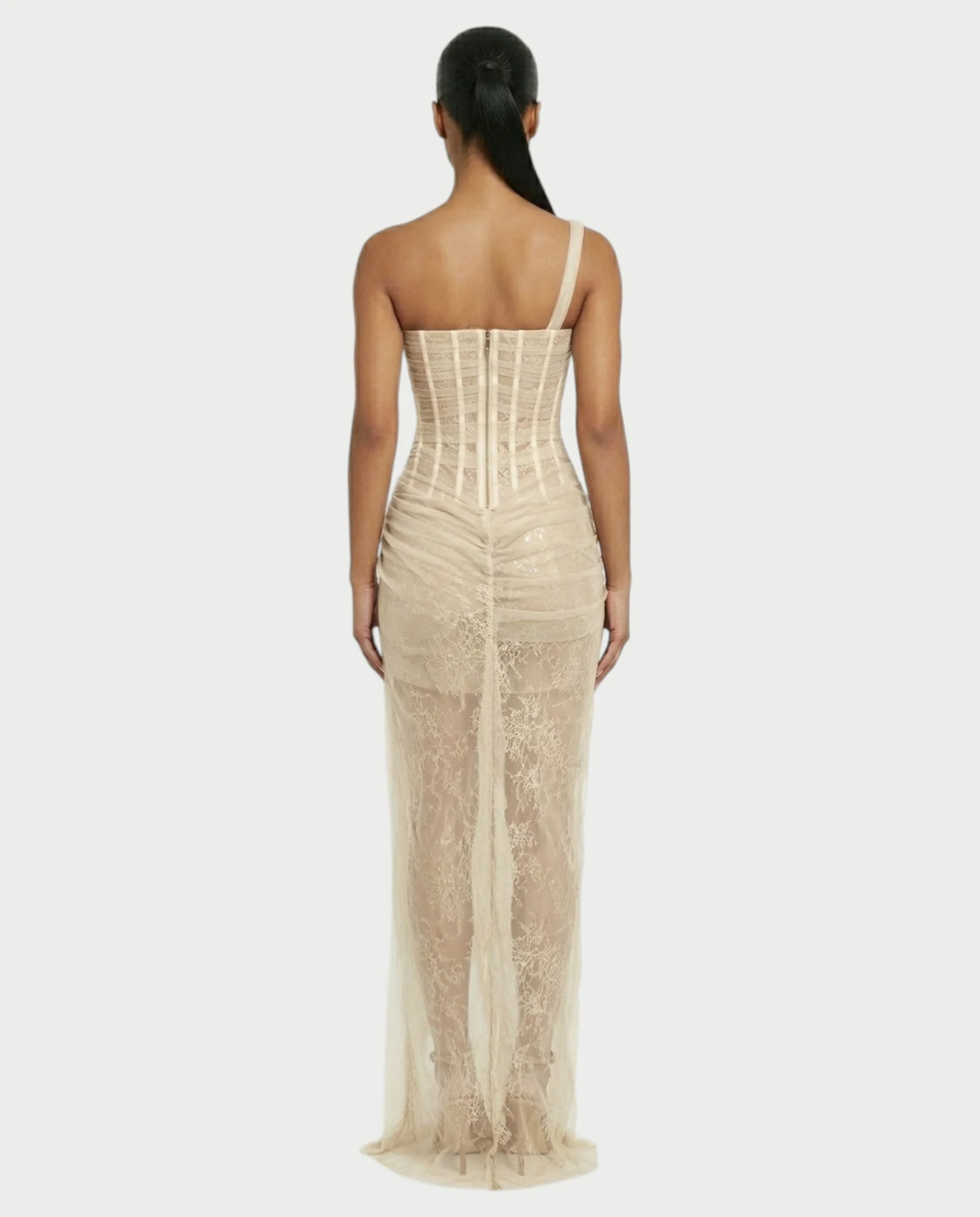 RINA One-Shoulder Lace Corset Maxi Dress - Image 7