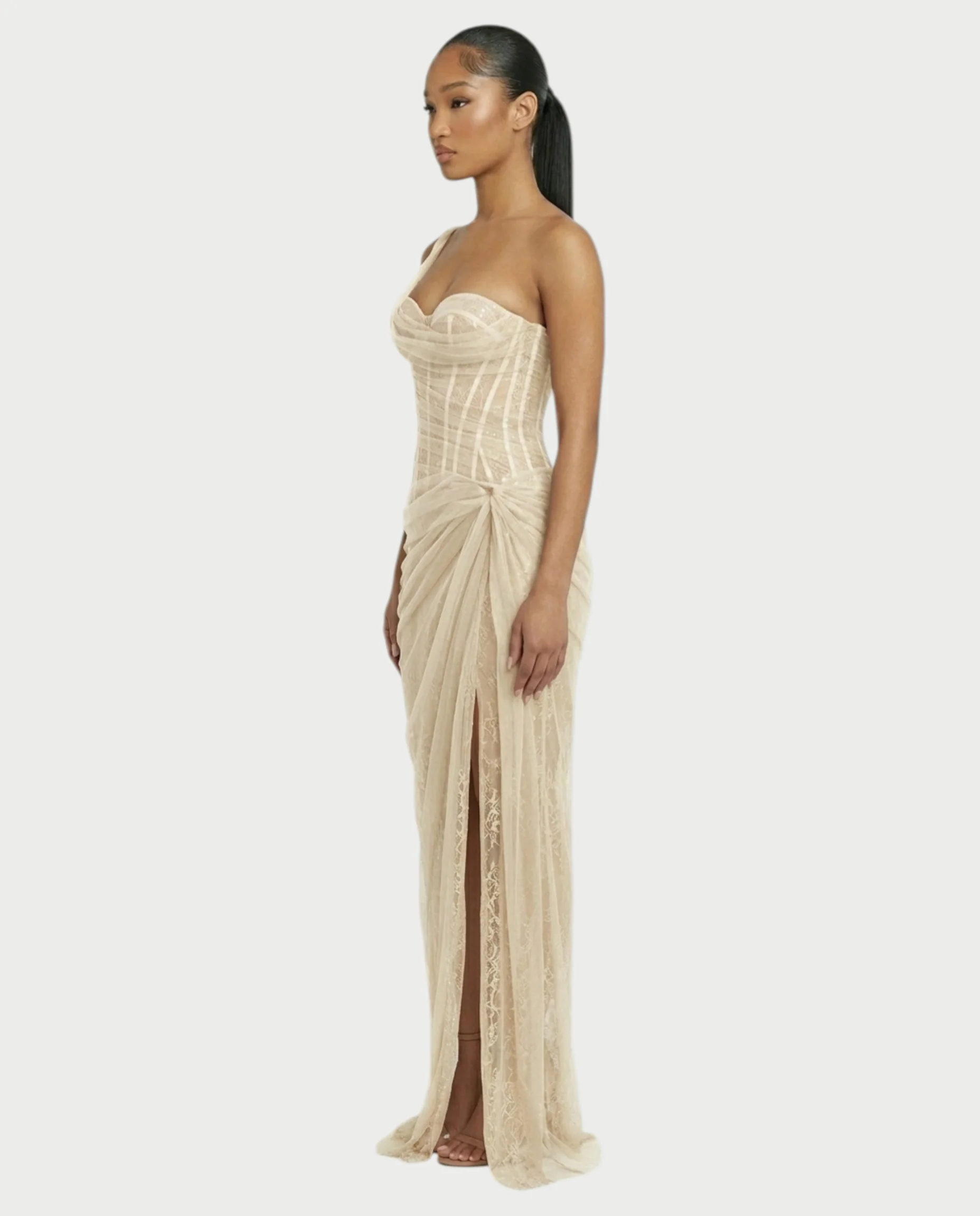 RINA One-Shoulder Lace Corset Maxi Dress - Image 8