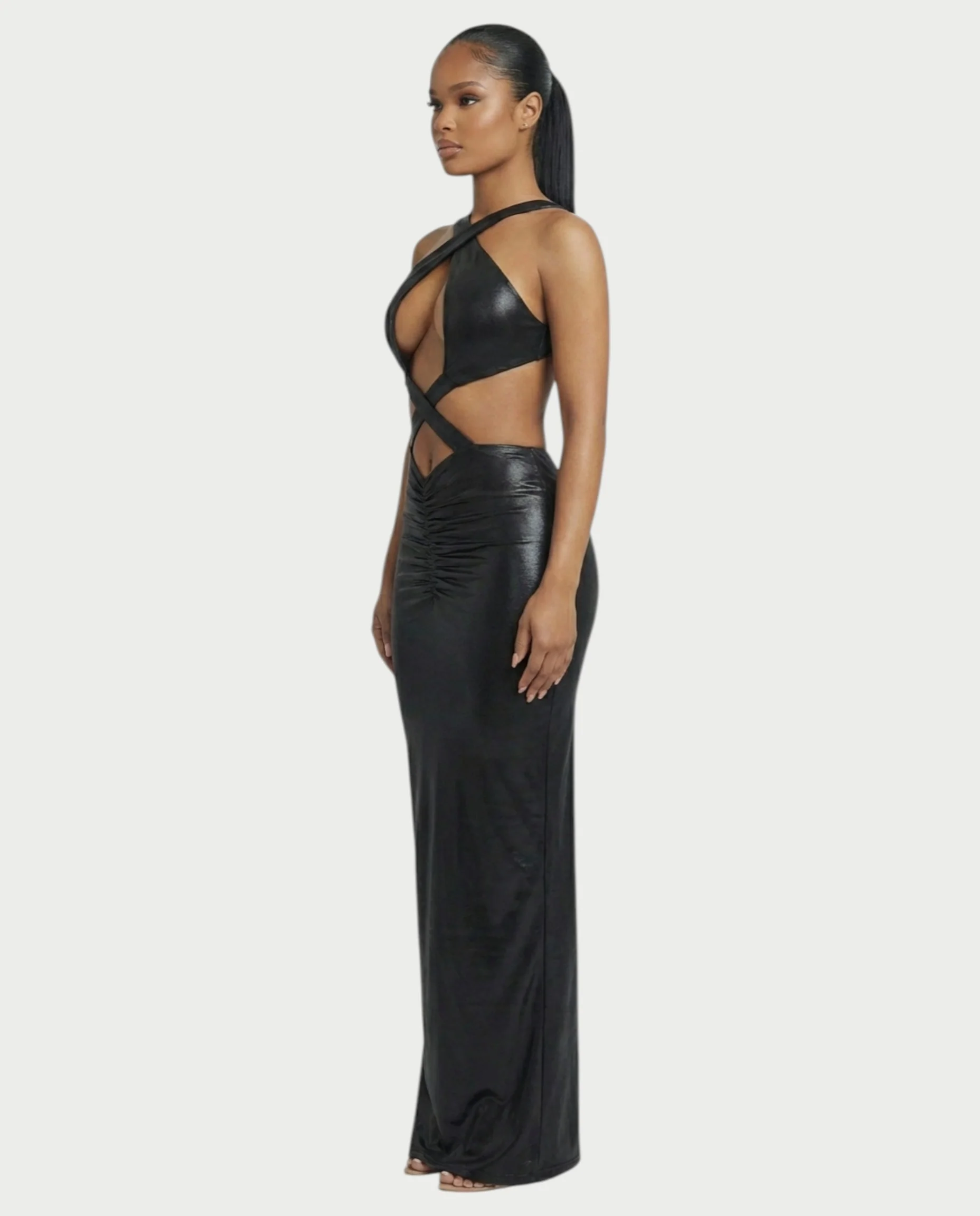 RINEYA Metallic Cutout Halter Neck Maxi Dress - Image 10