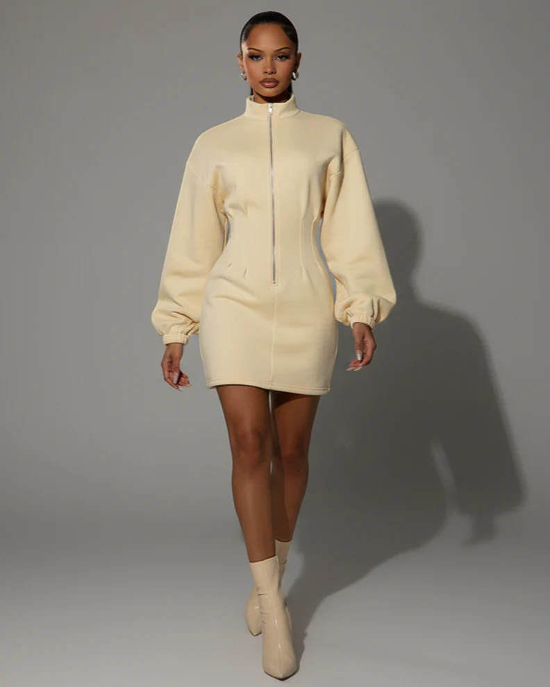 RINNA Zip Front Mock-Neck Jumper Dress