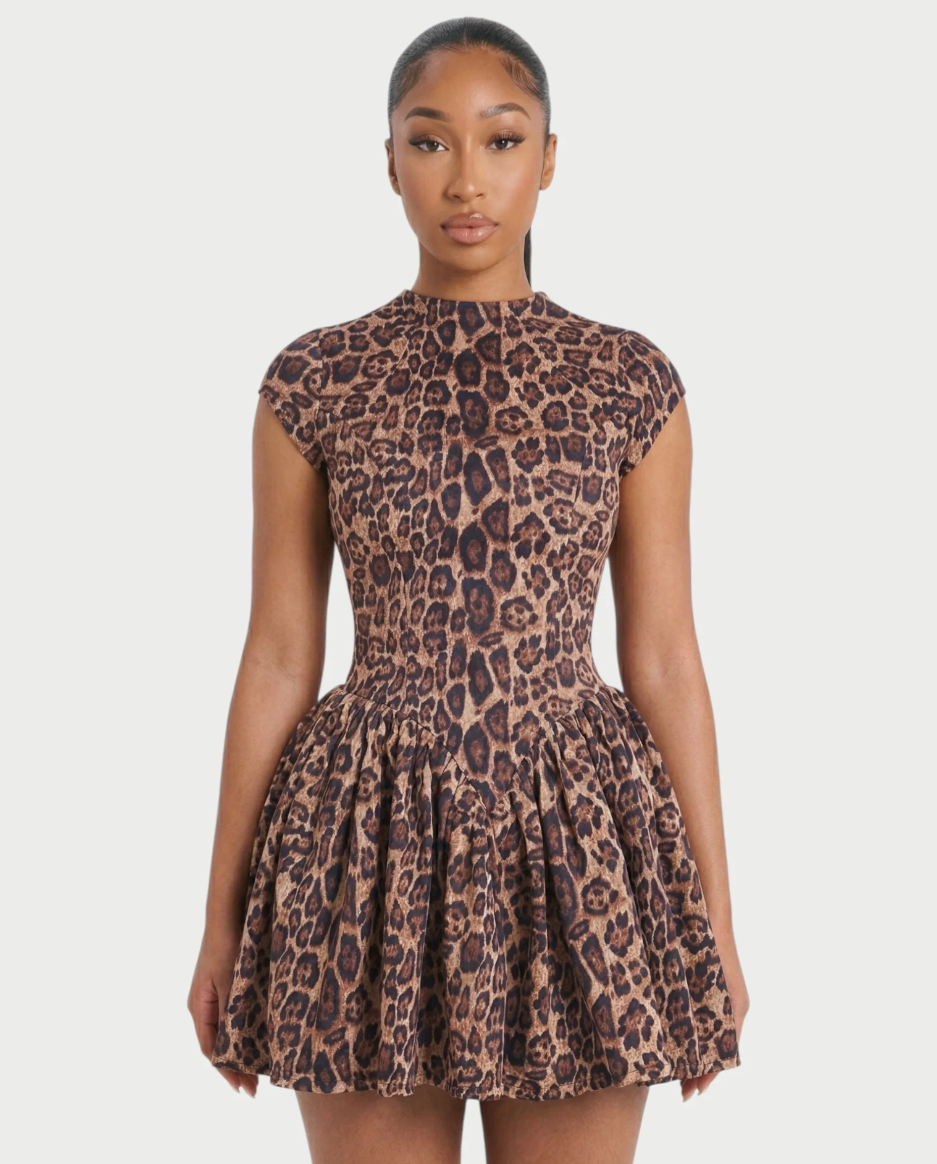 RIVANA Open-Back Leopard Flare Mini Dress - Image 4