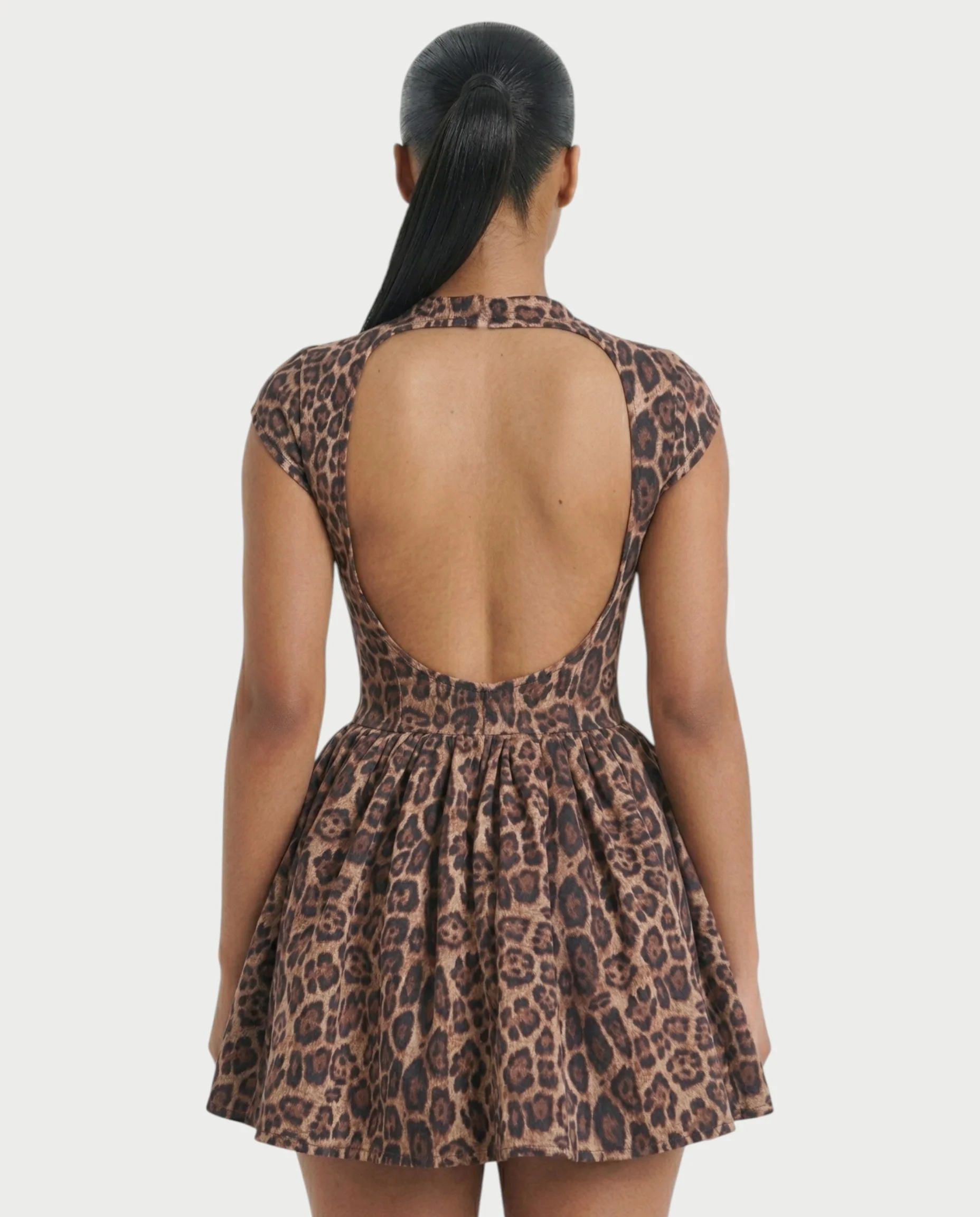 RIVANA Open-Back Leopard Flare Mini Dress - Image 5