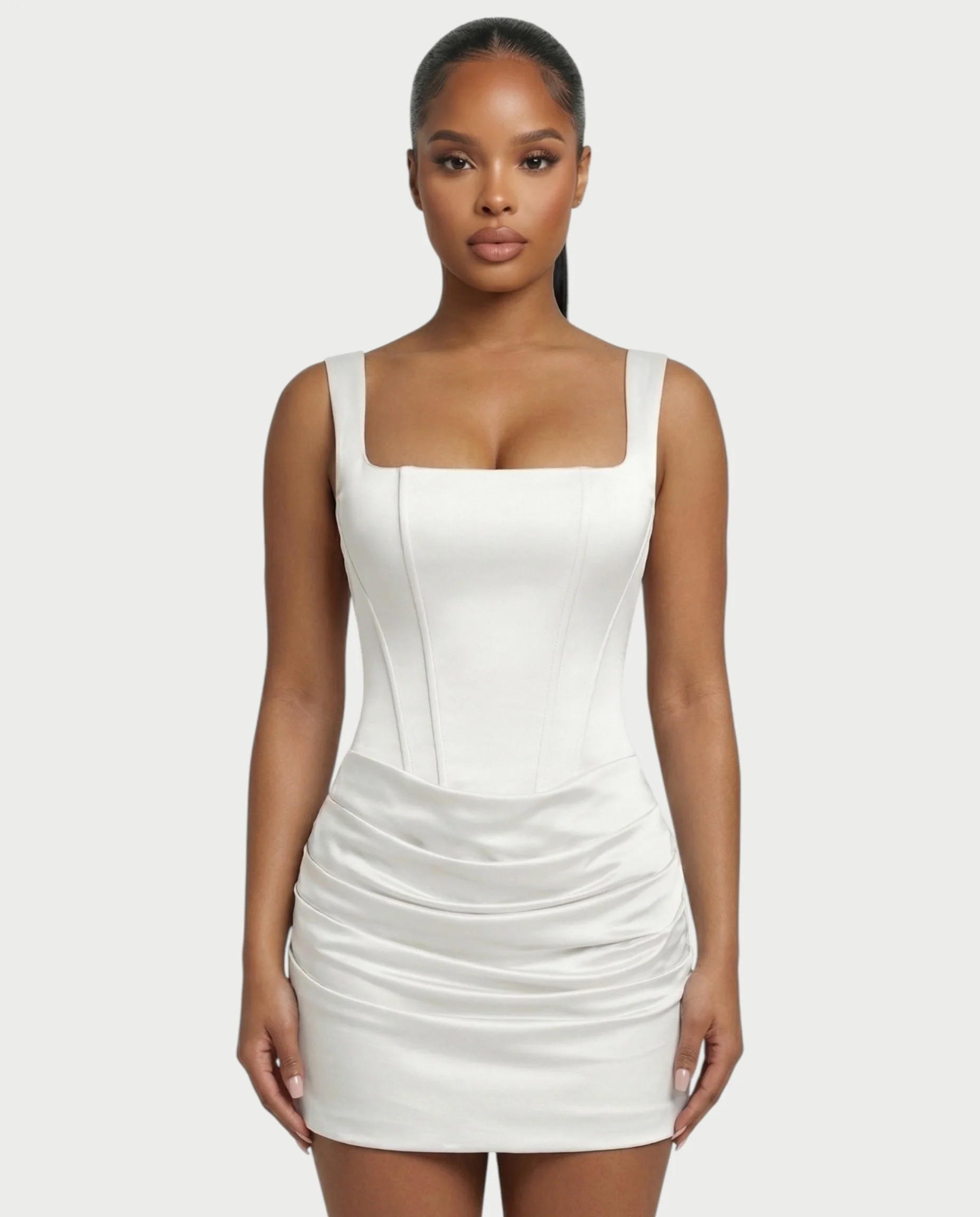 ROANE Square-Neck Ruched Satin Mini Dress - Image 19