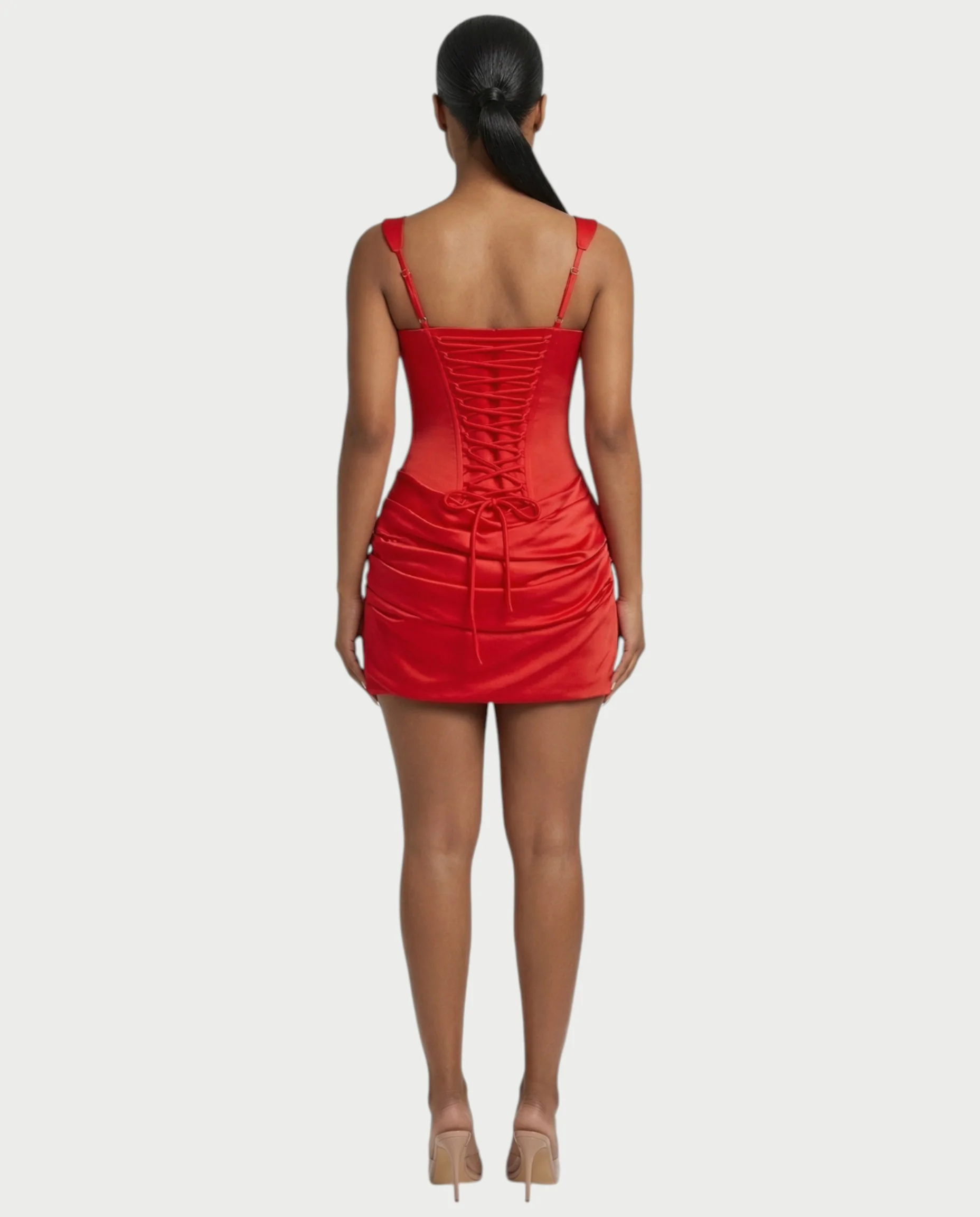 ROANE Square-Neck Ruched Satin Mini Dress - Image 2