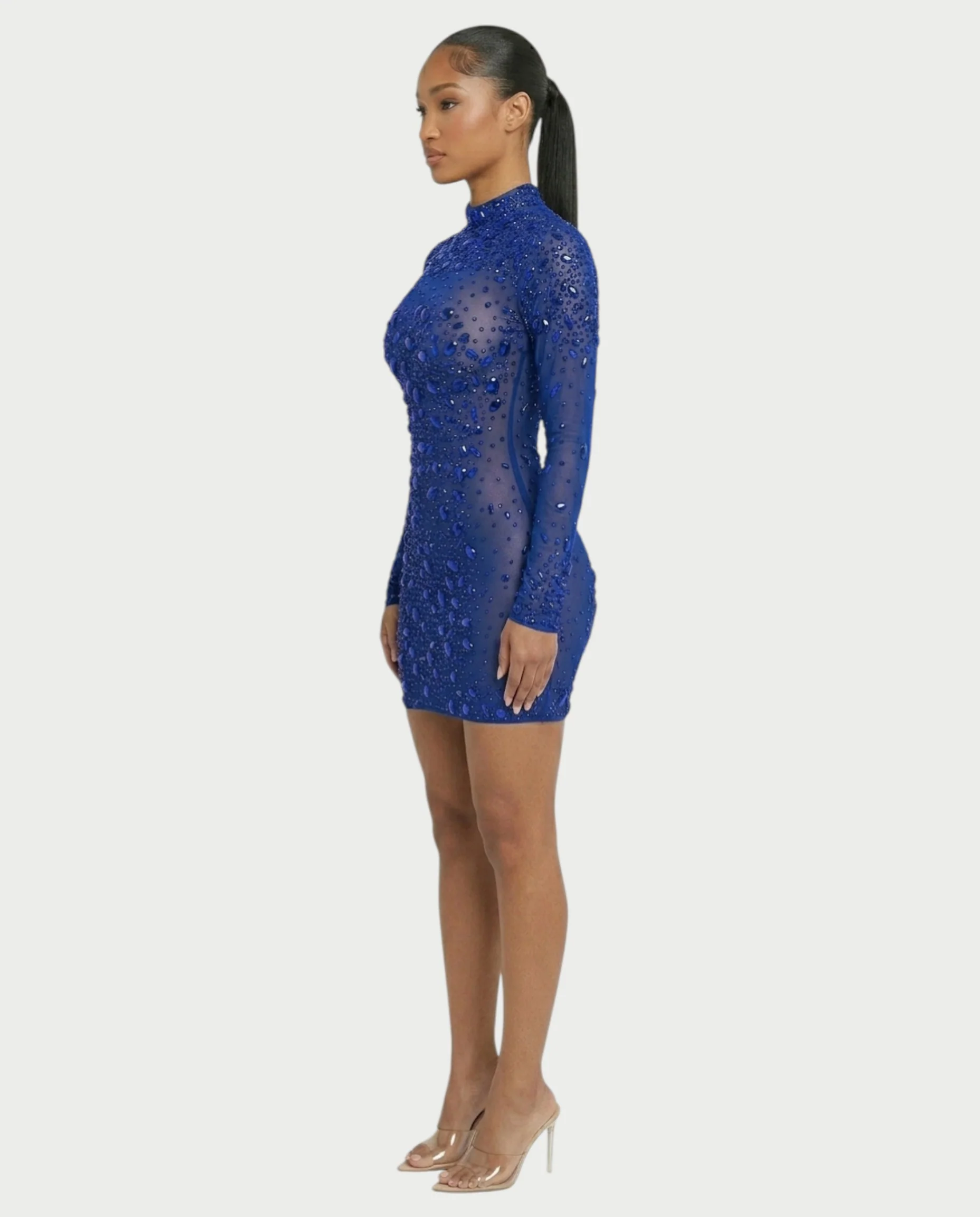 ROLANE Sheer Mesh Rhinestone Embellished Bodycon Mini Dress - Image 18