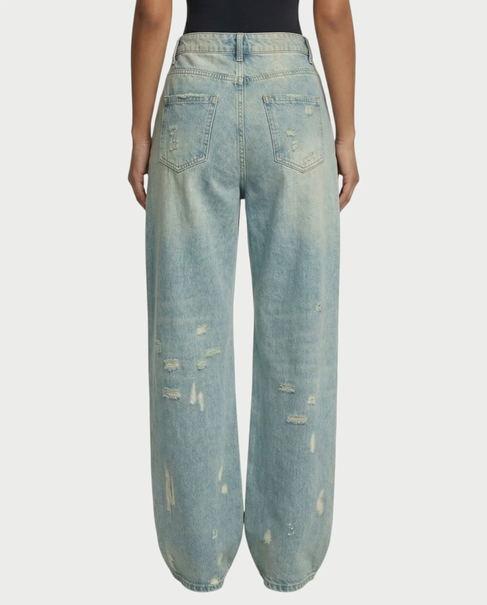 RONEYA Money Print Washed Denim Wide-Leg Pants - Image 3