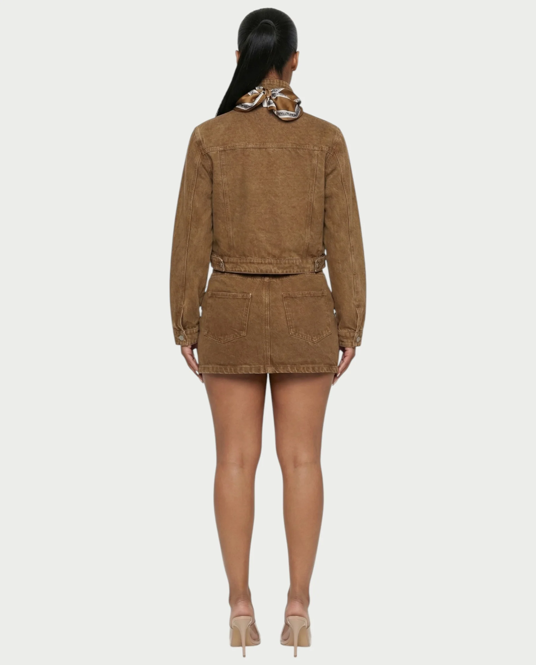 ROXIE Washed Denim Jacket with Scarf & Mini Skirt Set - Image 2