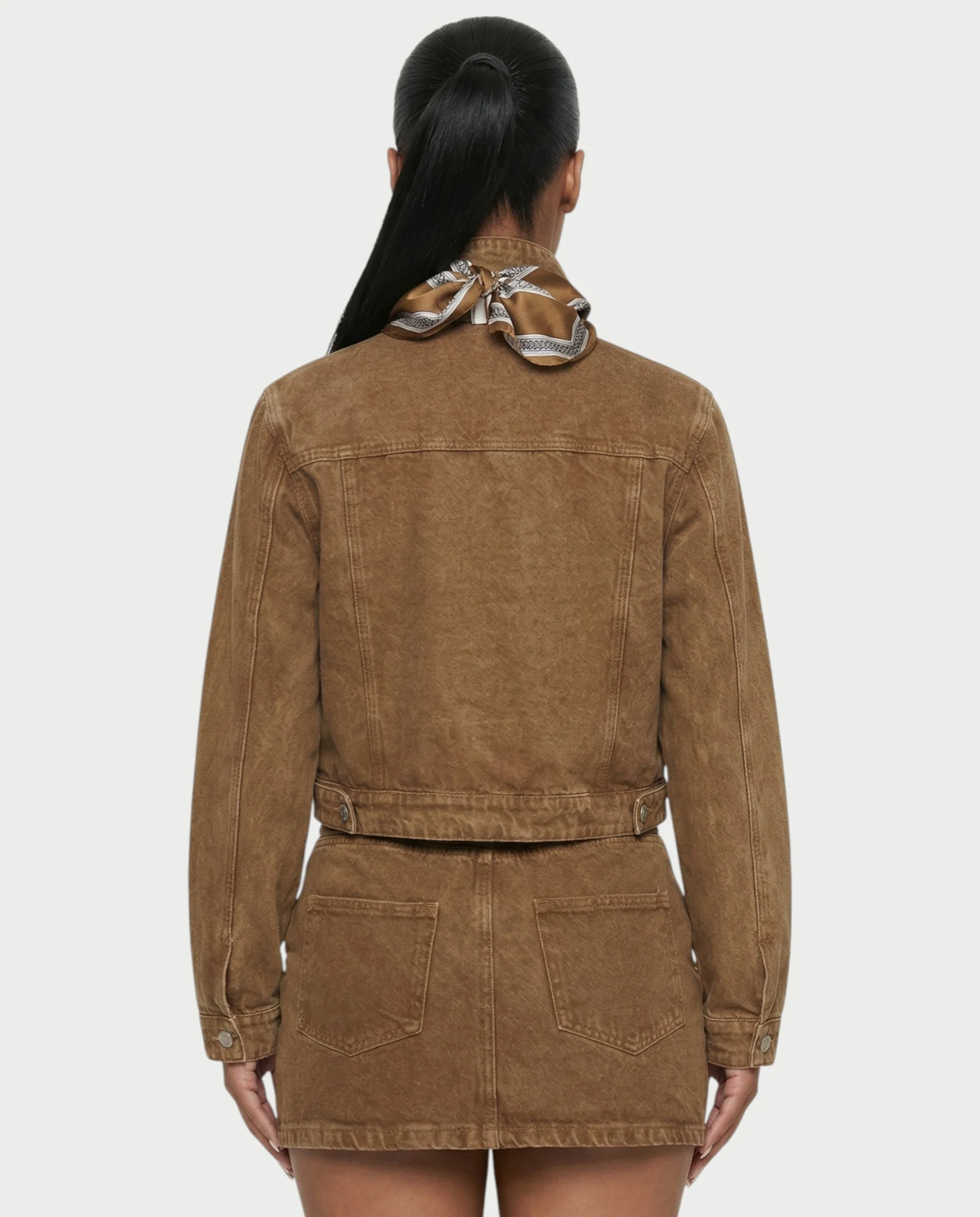 ROXIE Washed Denim Jacket with Scarf & Mini Skirt Set - Image 5