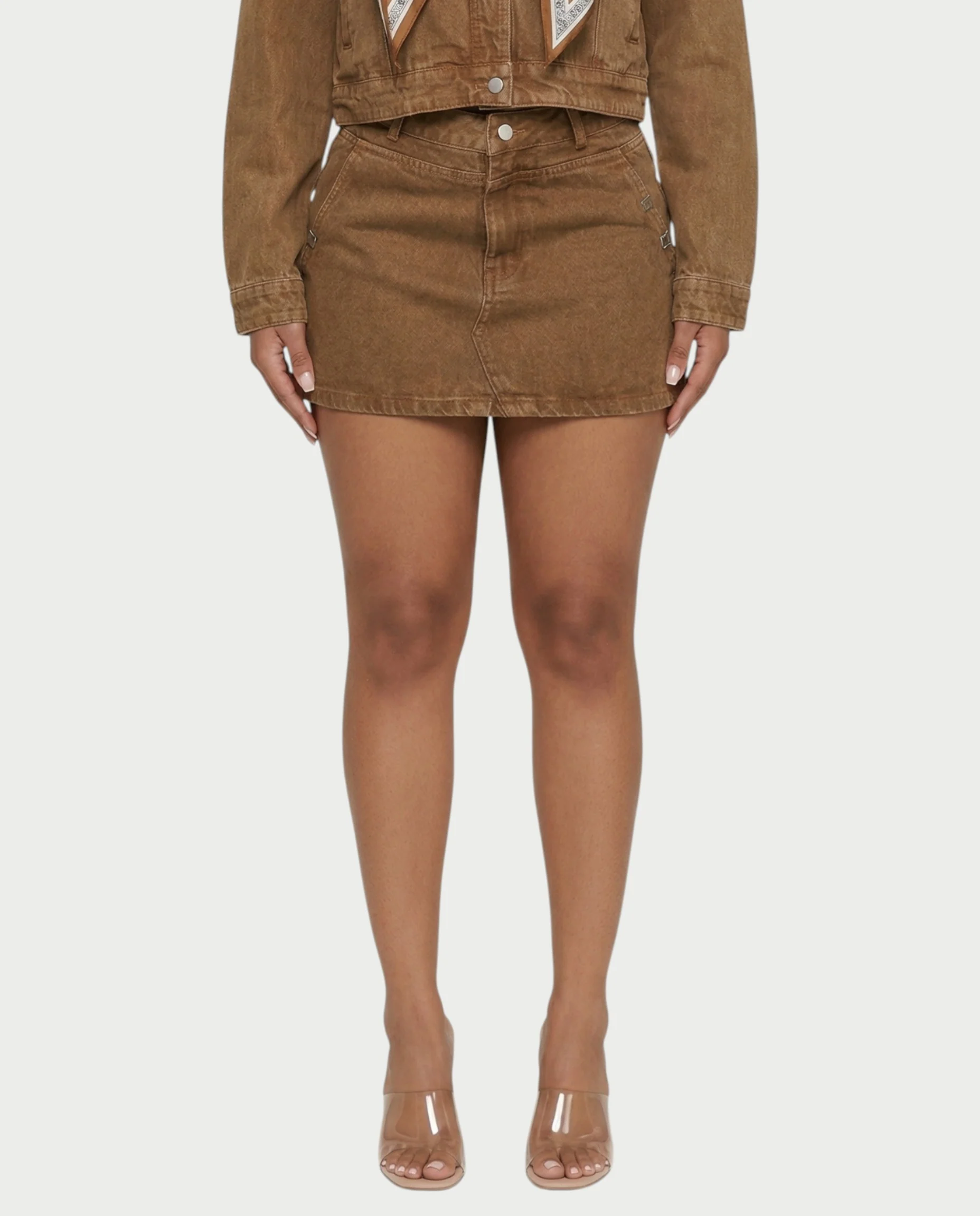ROXIE Washed Denim Jacket with Scarf & Mini Skirt Set - Image 6