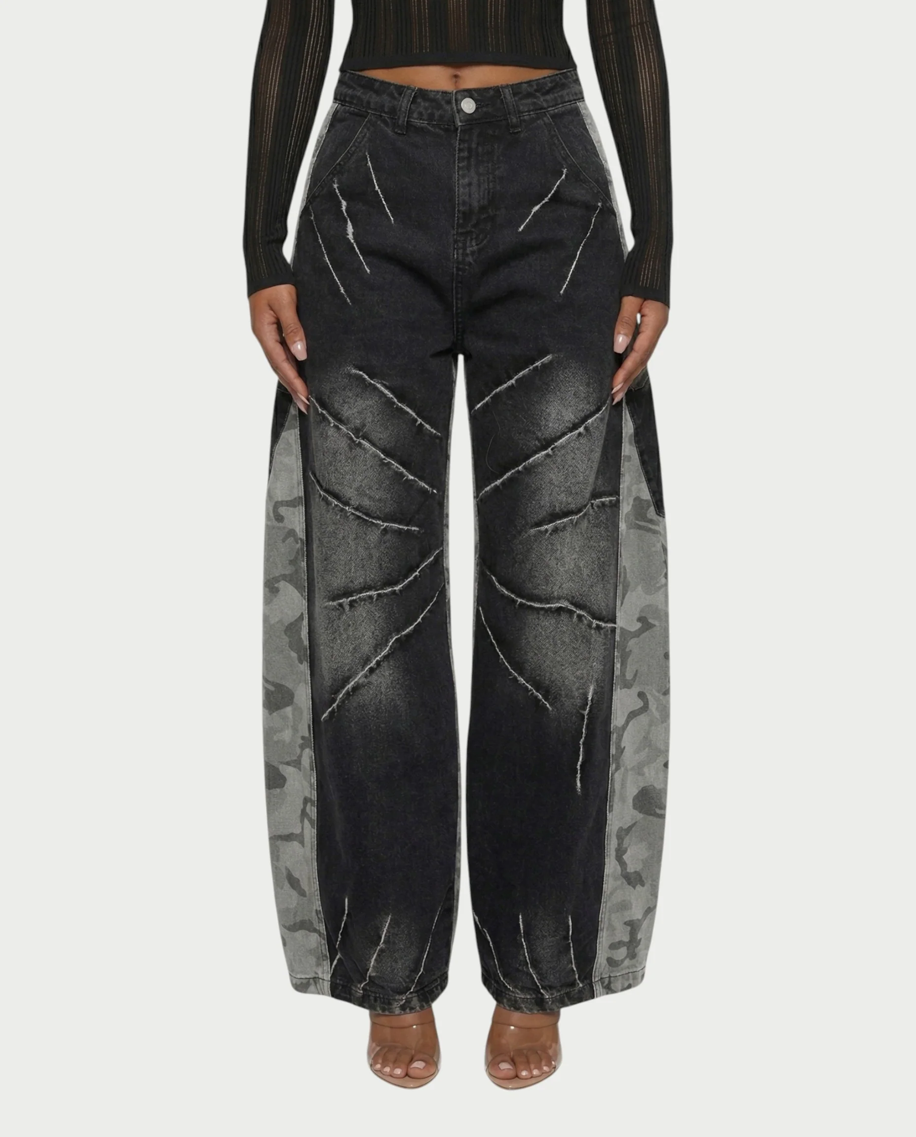 RUBINA Two-Tone Camo Panel Wide-Leg Denim Pants - Image 4